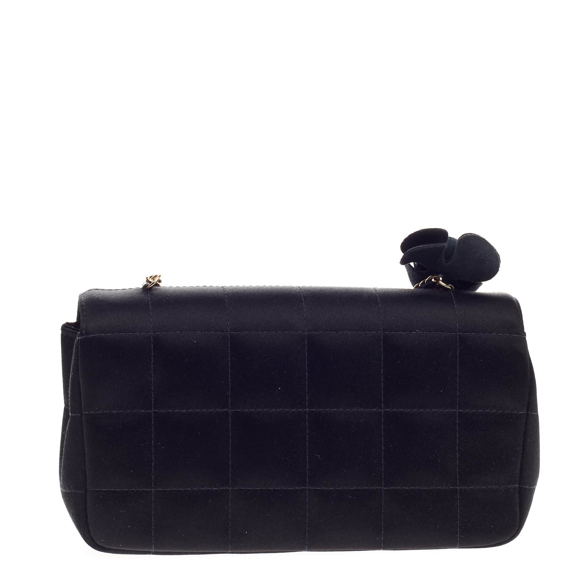 Camellia Chocolate Bar Flap Bag Quilted Satin Mini
