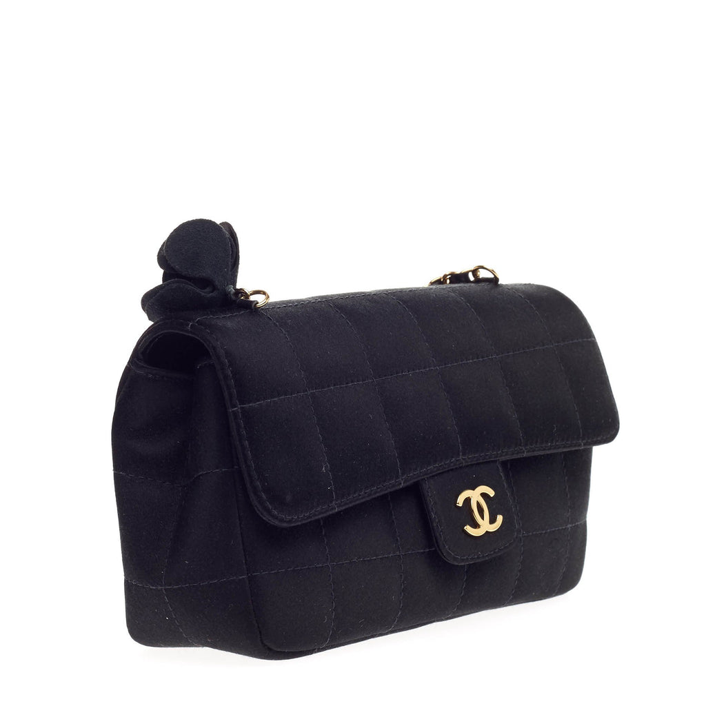 Camellia Chocolate Bar Flap Bag Quilted Satin Mini