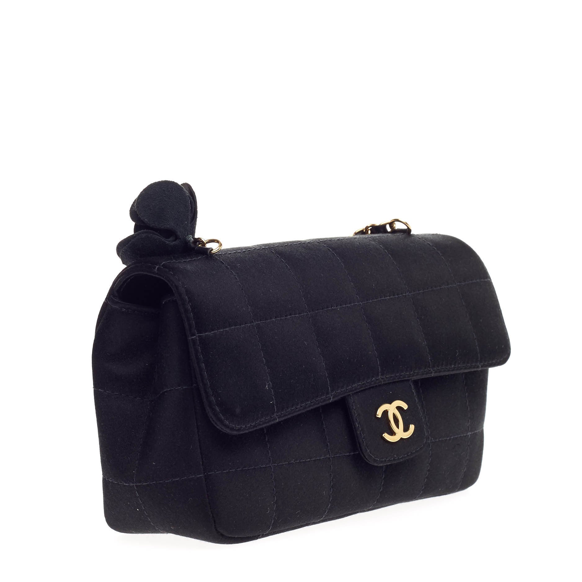 Camellia Chocolate Bar Flap Bag Quilted Satin Mini