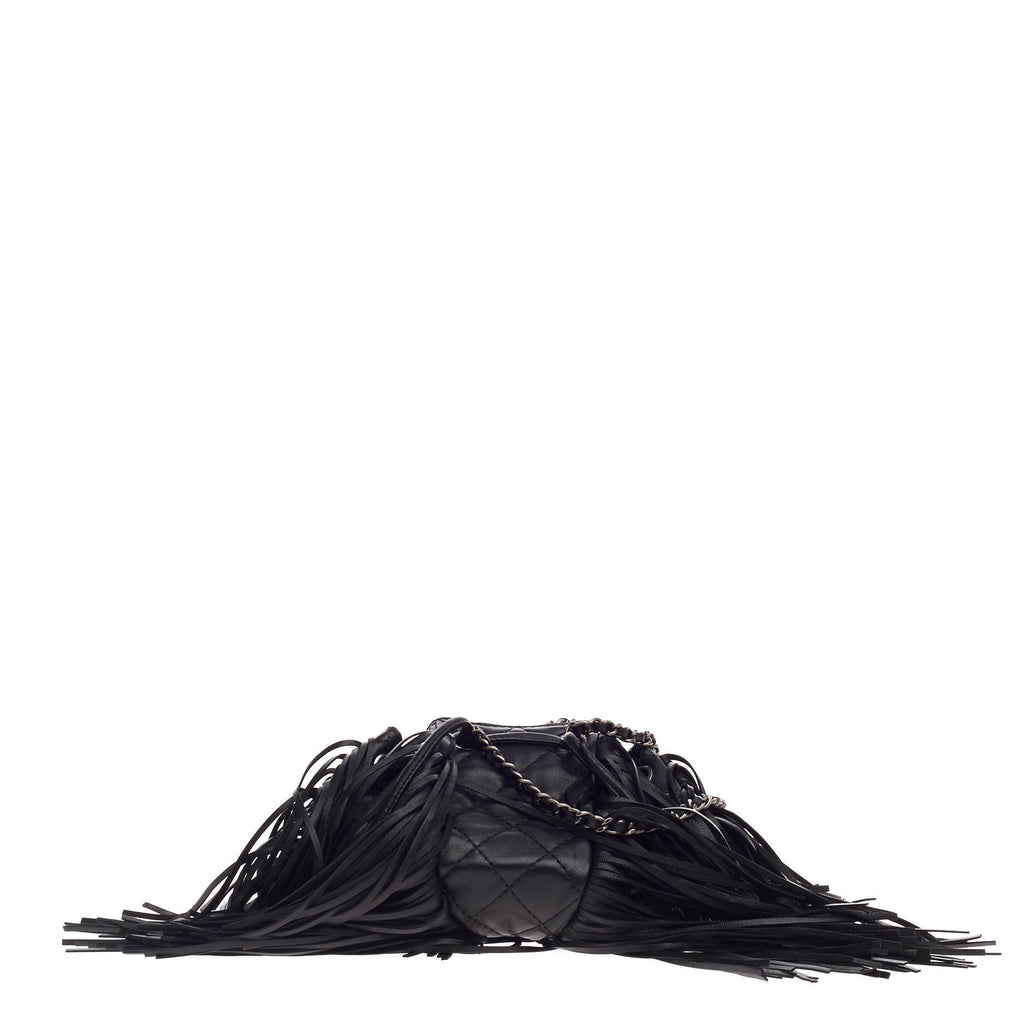 Paris-Dallas Drawstring Fringe Shoulder Bag Quilted Leather Mini