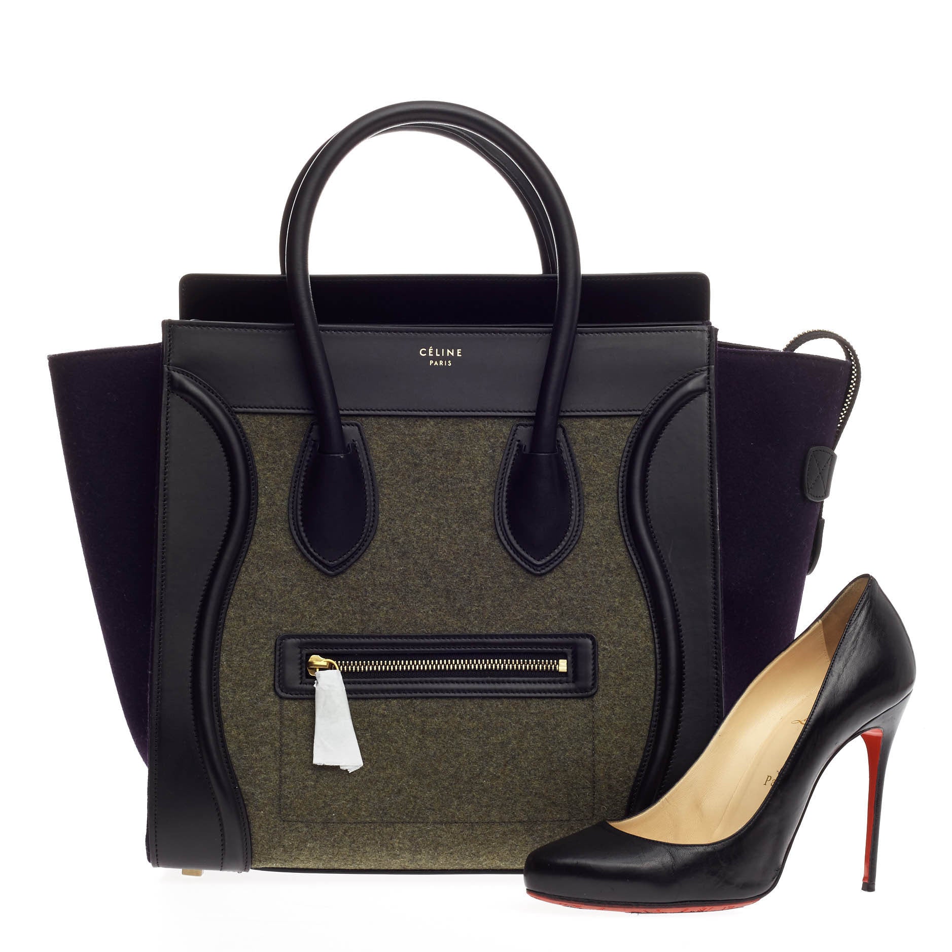 Tricolor Luggage Handbag Felt Mini