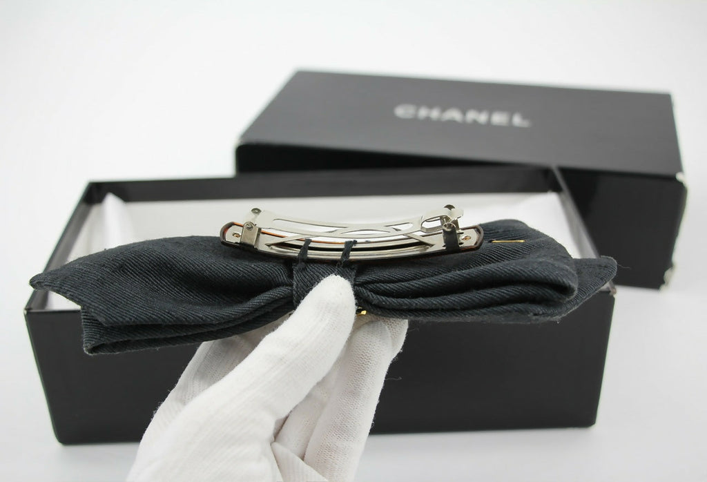 Chanel Vintage 1881-85 Denim Black Bow Hair Clip