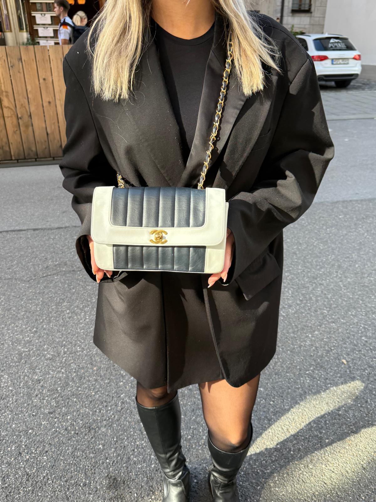 Chanel Vintage Timeless Classic Navy and White Flap Bag