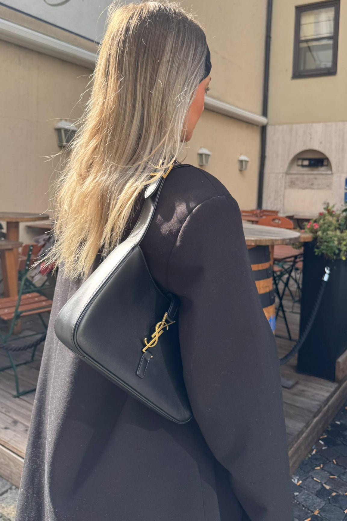 Saint Laurent Le 5 a 7 Black Hobo Bag  with Gold Hardware