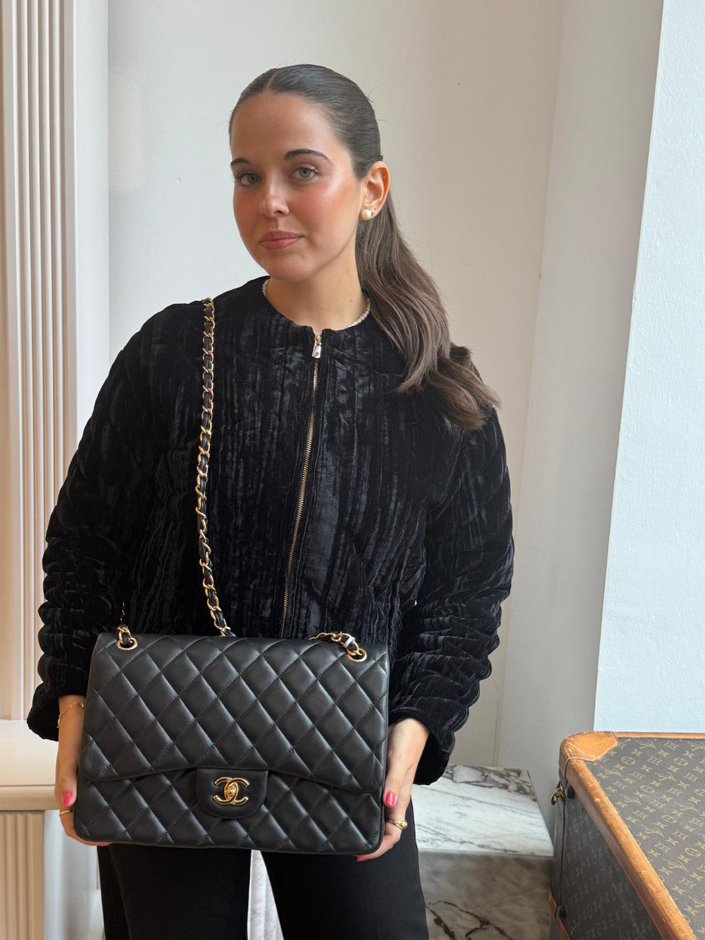 Chanel Black Classic Jumbo Double Flap Bag Lambskin 2011