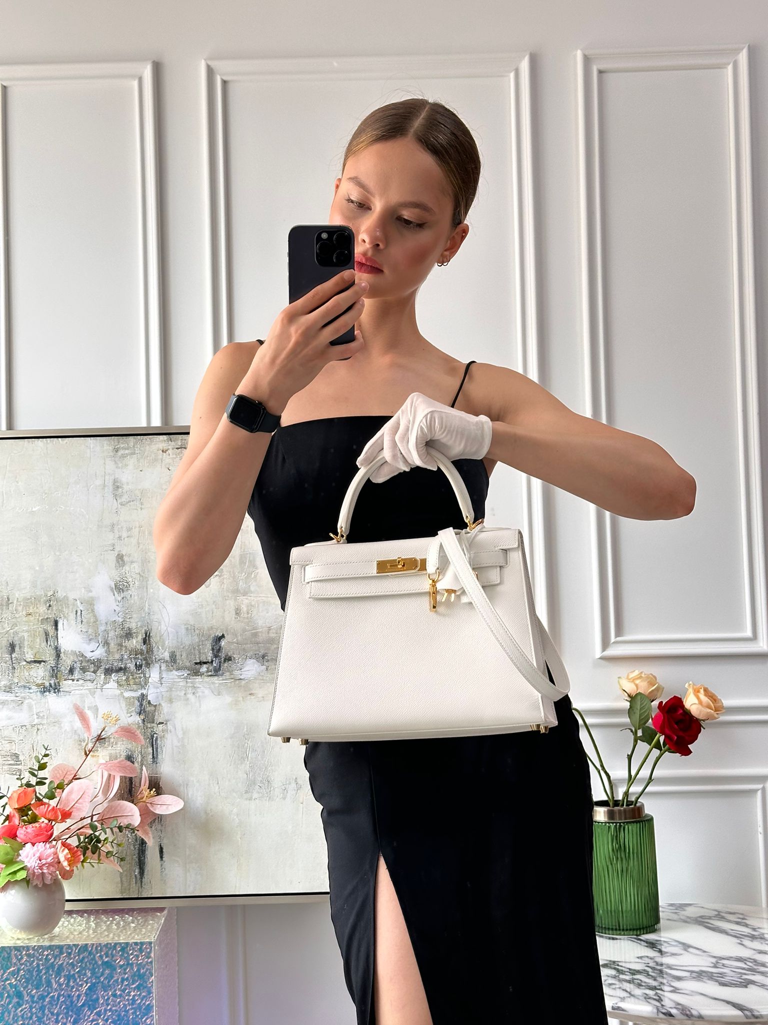Hermes Kelly 28cm Sellier White Epsom Leather Gold Hardware Top Handle Bag 2015