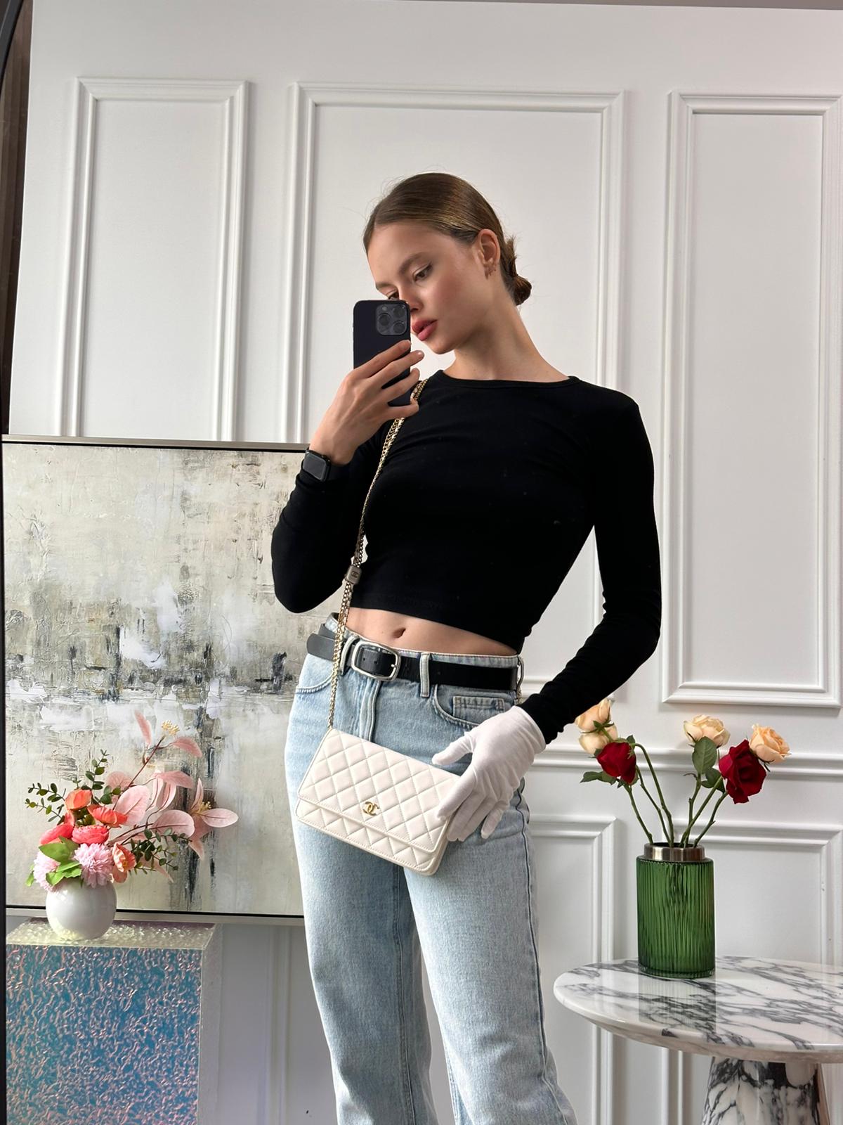 Chanel Classic Wallet on Chain (WOC) 22B White Enamel
