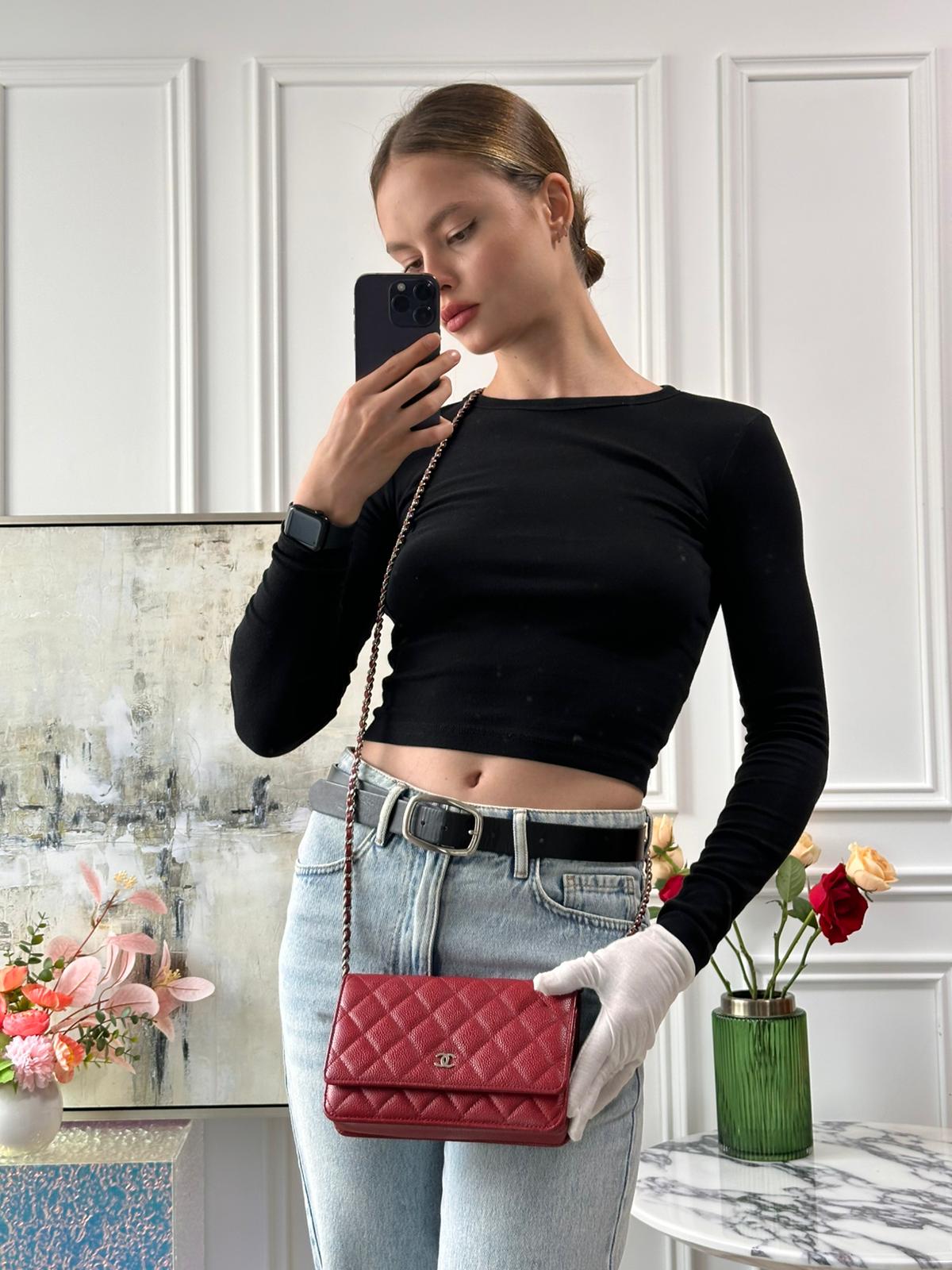 Chanel Wallet on Chain( woc) Bag Red Caviar Leather