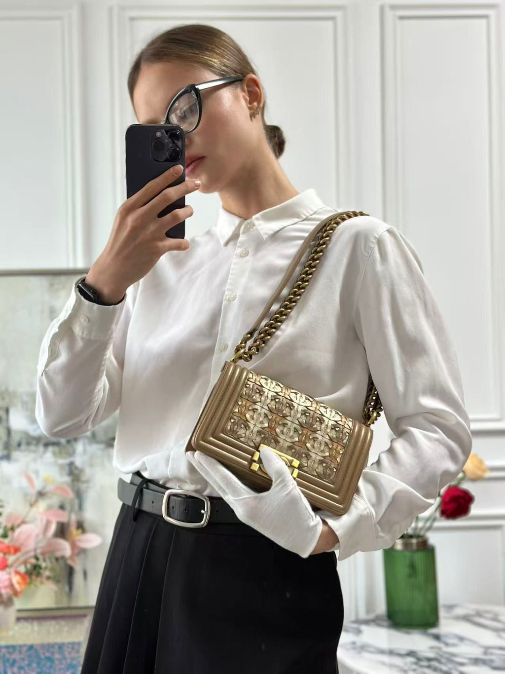 Chanel Le Boy Bag Limited Edition 15C Paris Dubai Small Metallic Gold