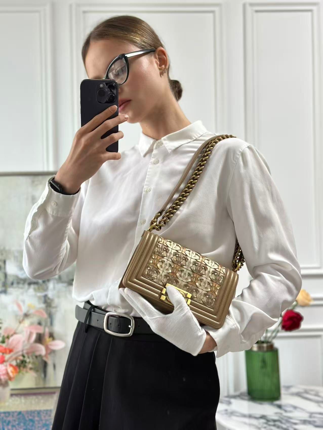 Chanel Le Boy Bag Limited Edition 15C Paris Dubai Small Metallic Gold