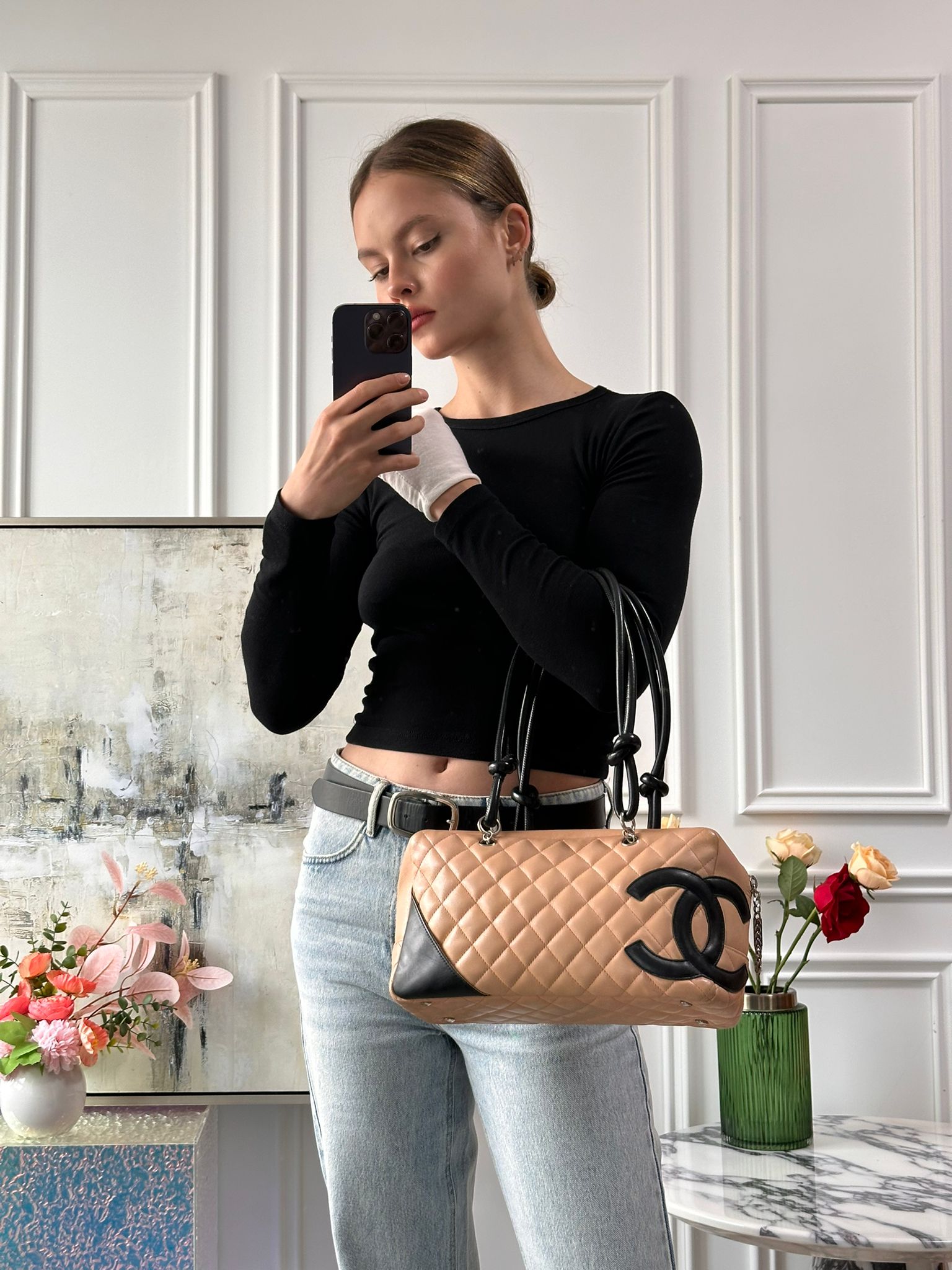 Chanel Cambon Bowler Bag Black Beige
