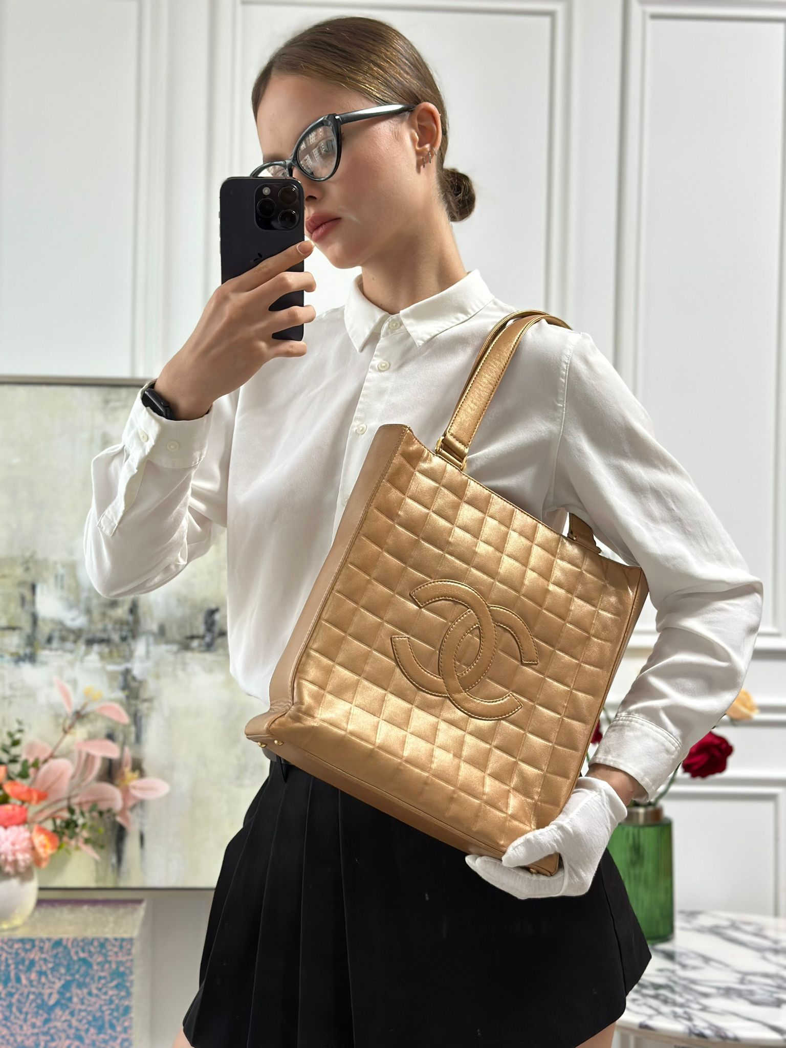 Chanel CC Metallic Golden Vintage Tote Bag