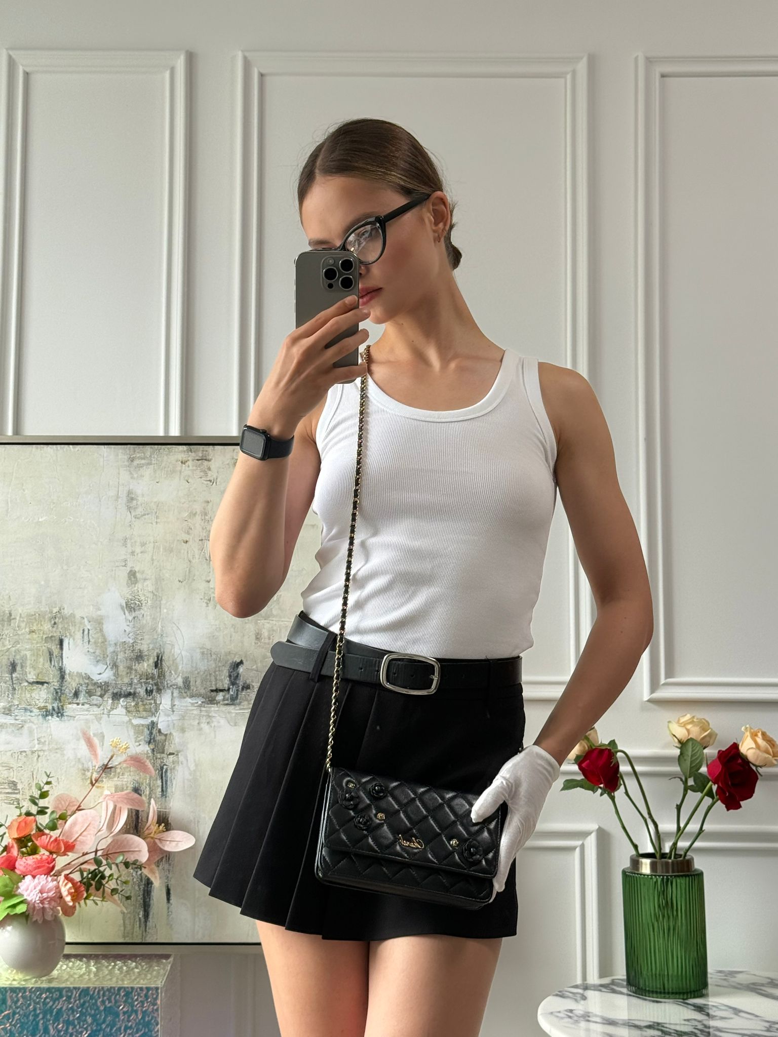 Chanel Wallet On Chain(woc) Black Camelia