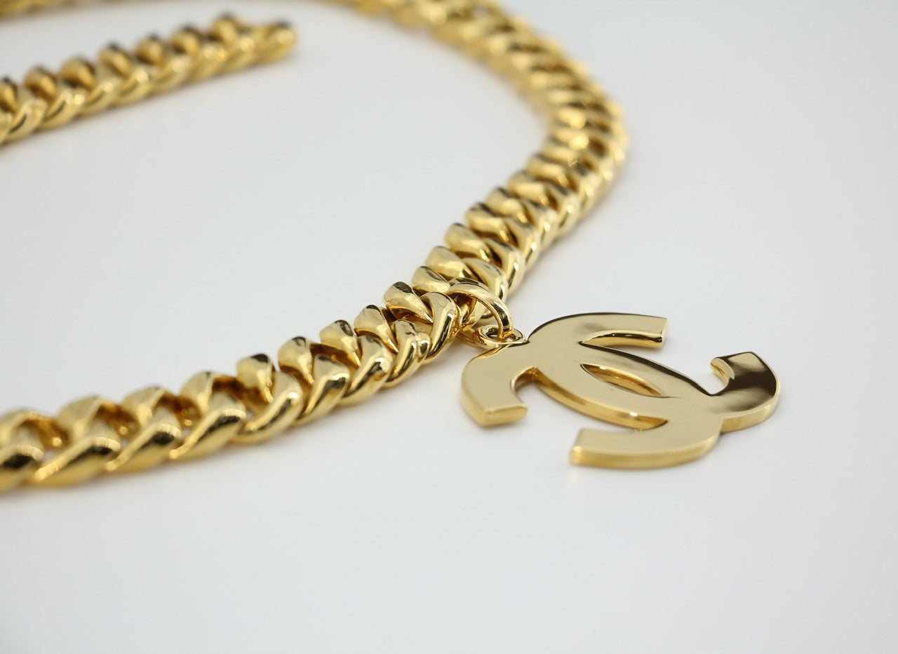 Chanel Vintage 93P Gold-plated Large CC Wave Rotating Lock Long Waist Chain