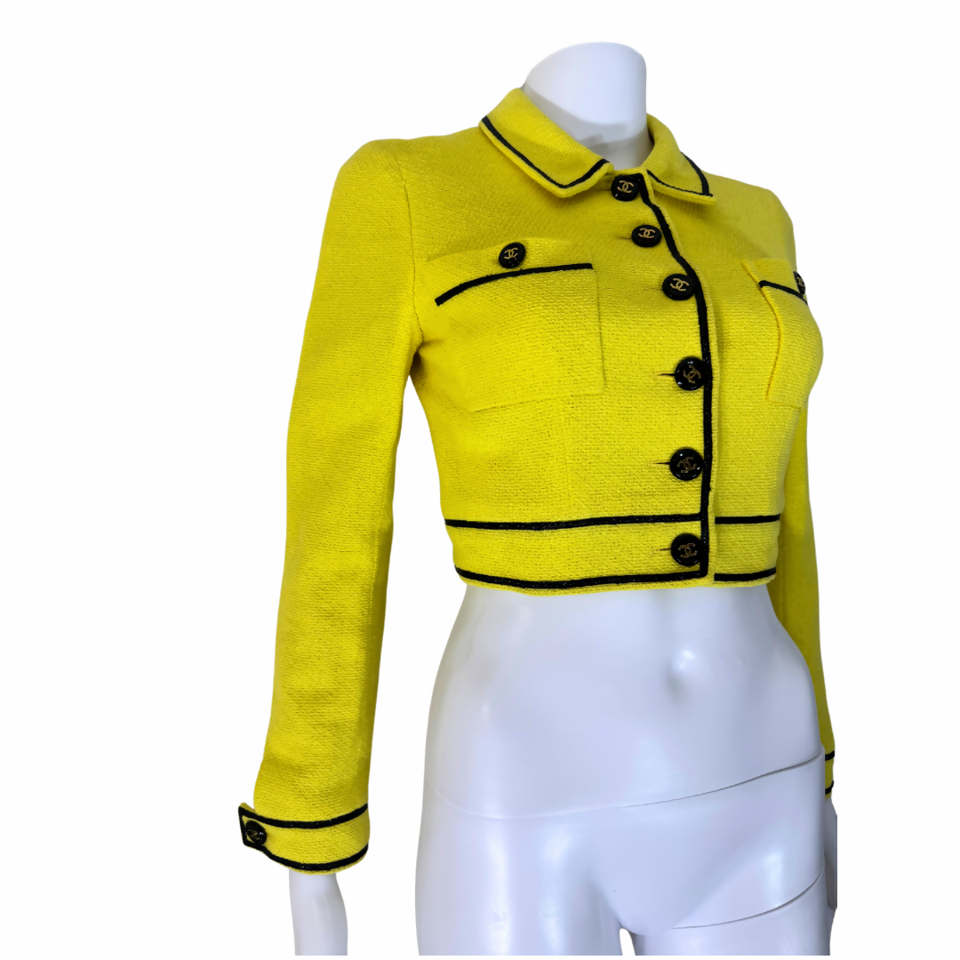 Chanel Vintage 95P Yellow Copped Jacket