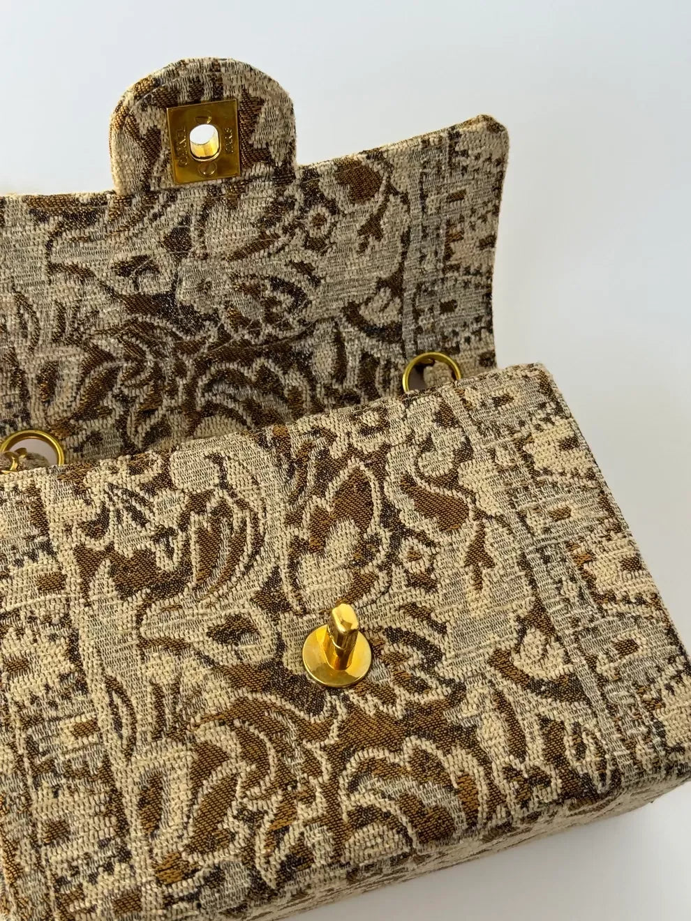 Chanel Vintage 1991 Bronze Metallic Brocade Mini Square Flap Bag