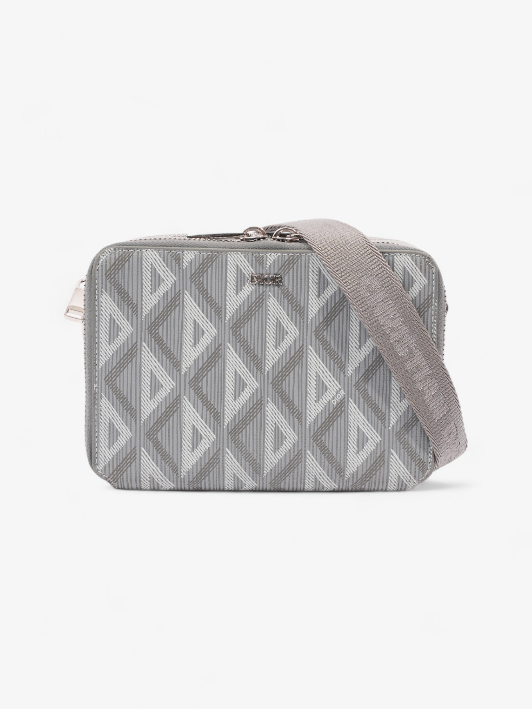 Christian Dior Zipped Pouch With Strap Grey CD Diamond Coated Canvas