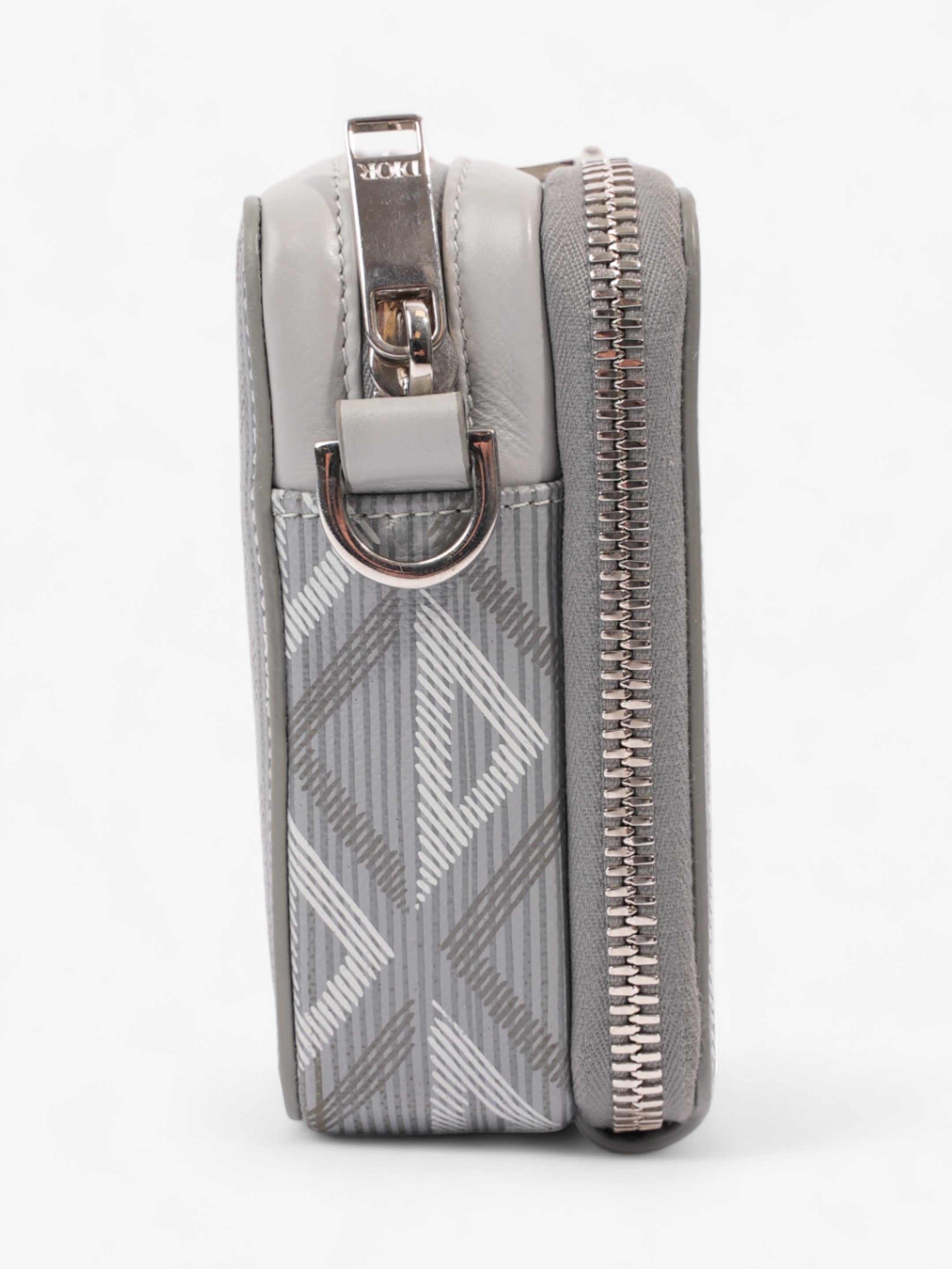 Christian Dior Zipped Pouch With Strap Grey CD Diamond Coated Canvas