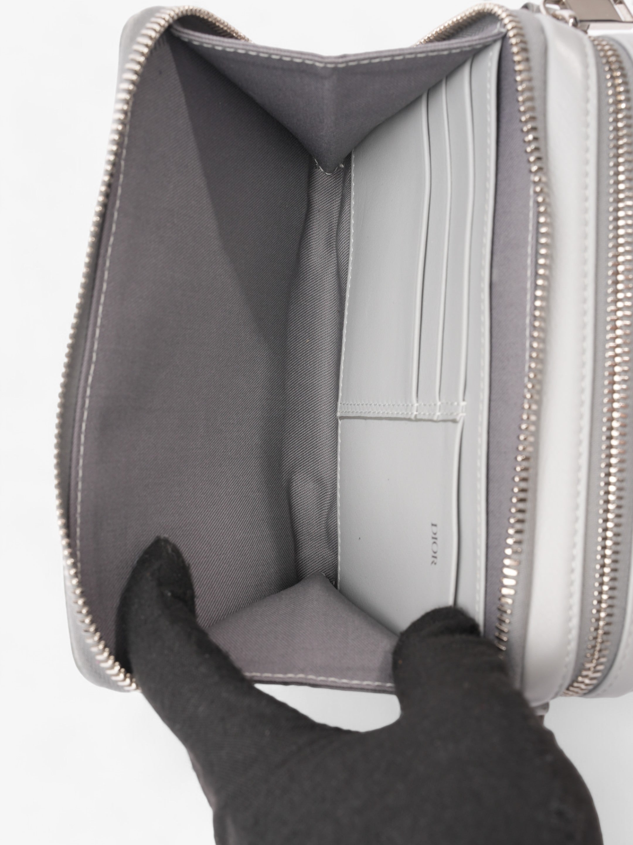 Christian Dior Zipped Pouch With Strap Grey CD Diamond Coated Canvas