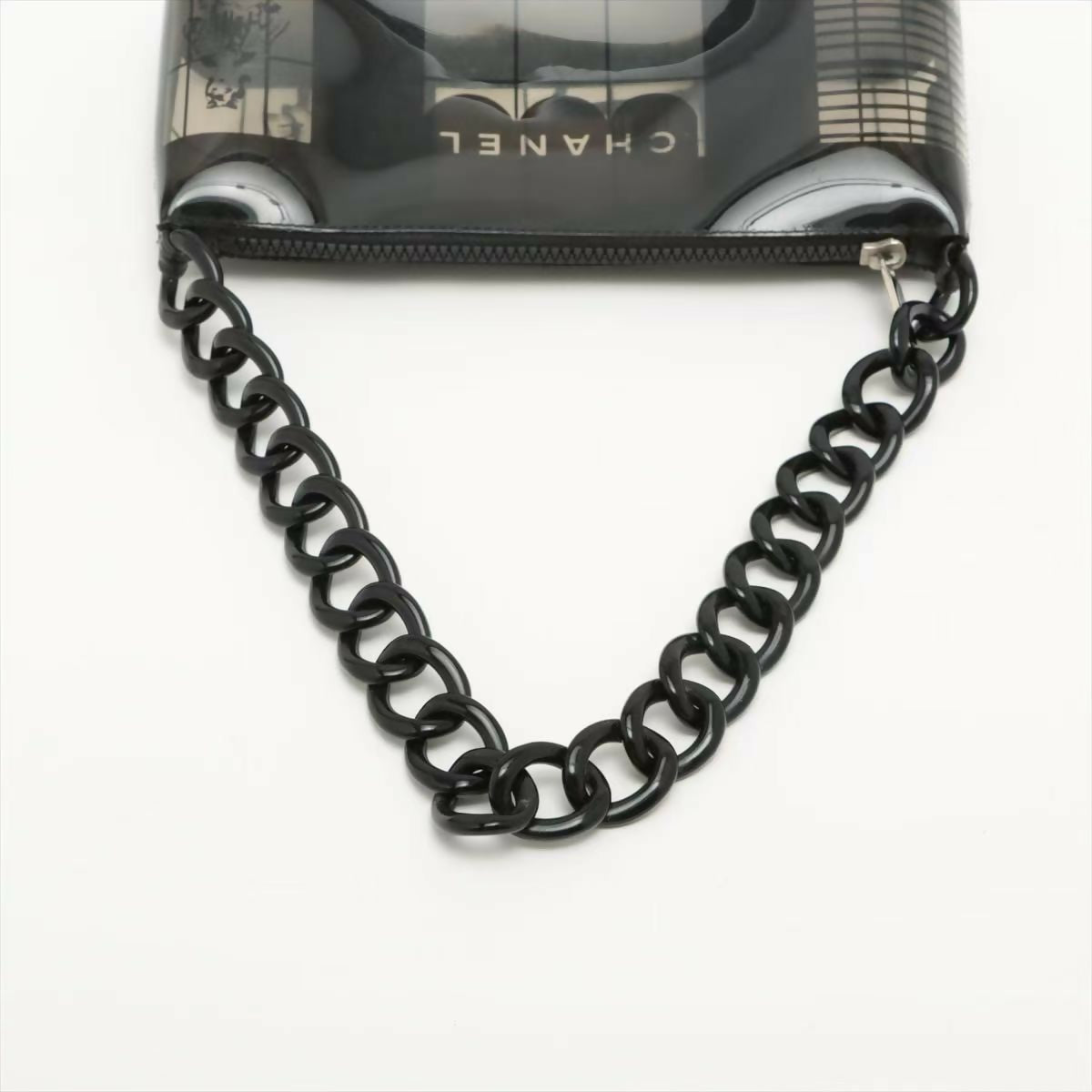 Chanel 2003 Acrylic Black and White Semi-sheer Construction Gourmette-chain Shoulder Bag