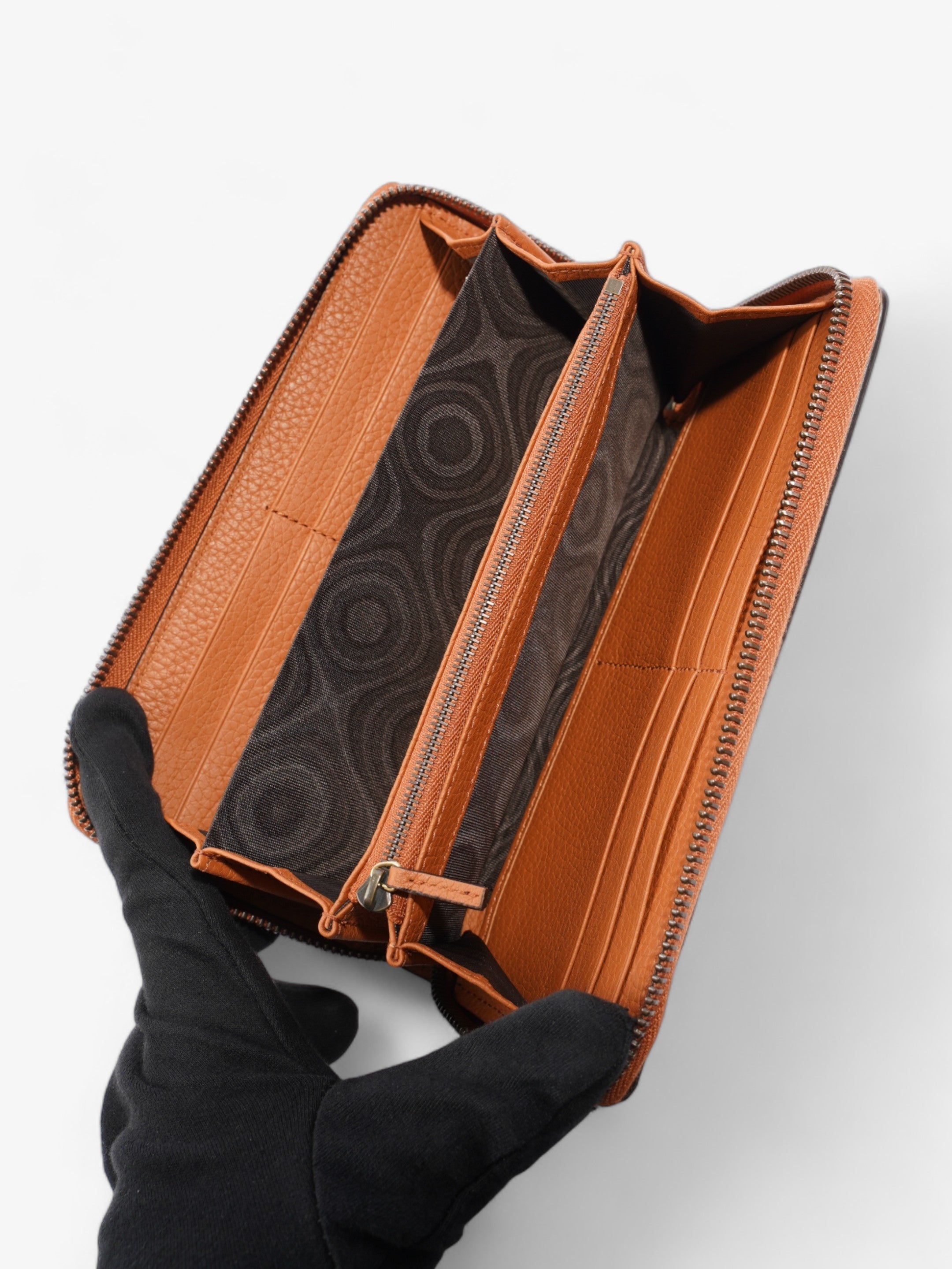 Gucci Zip Around Wallet With Bamboo Brown Leather