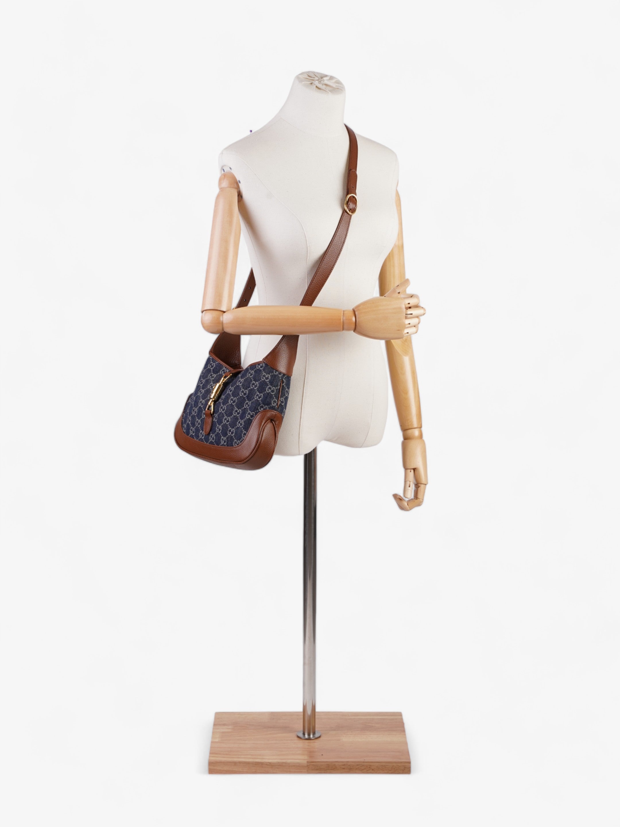 Gucci Jackie 1961 Denim GG Supreme / Brown Leather Denim Small