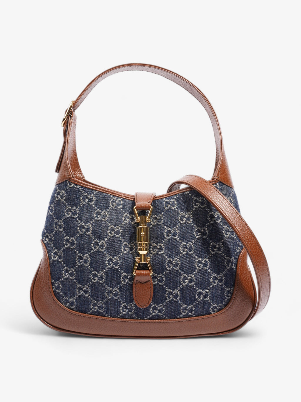 Gucci Jackie 1961 Denim GG Supreme / Brown Leather Denim Small