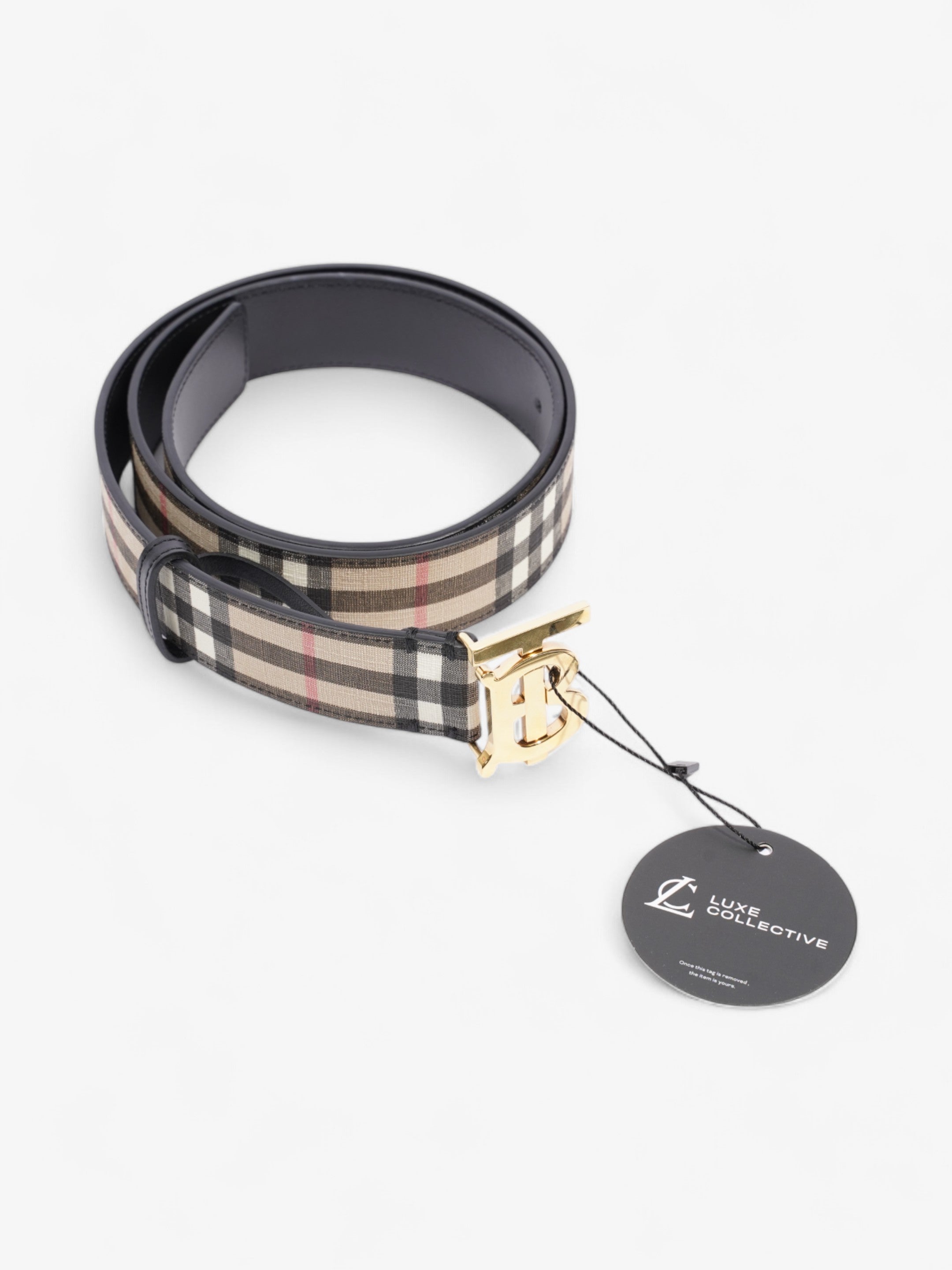 Burberry TB Belt Vintage Check / Light Gold Canvas Medium - 104cm