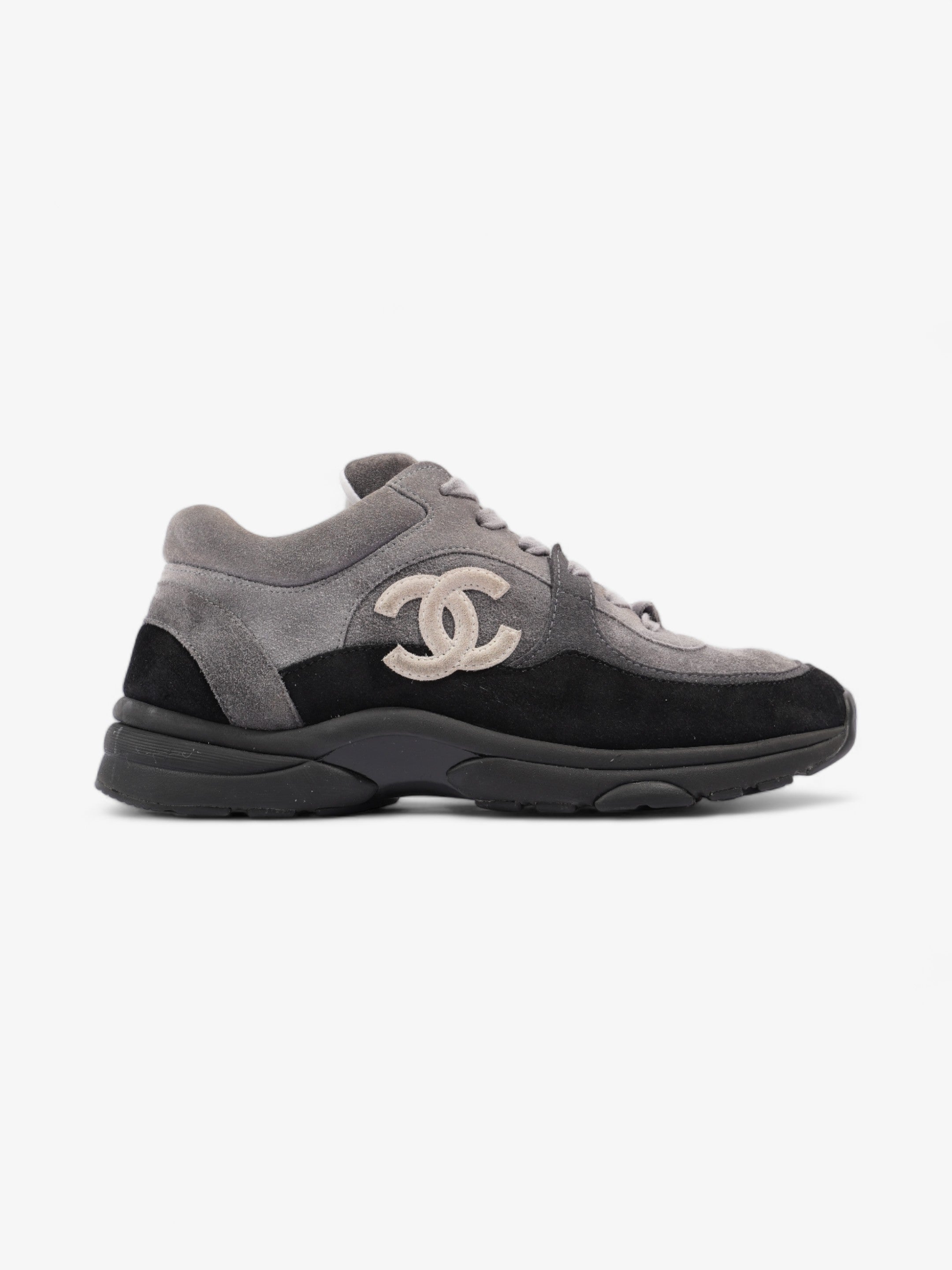 Chanel CC Logo Runners  Grey / Black / White Suede EU 39.5 UK 6.5