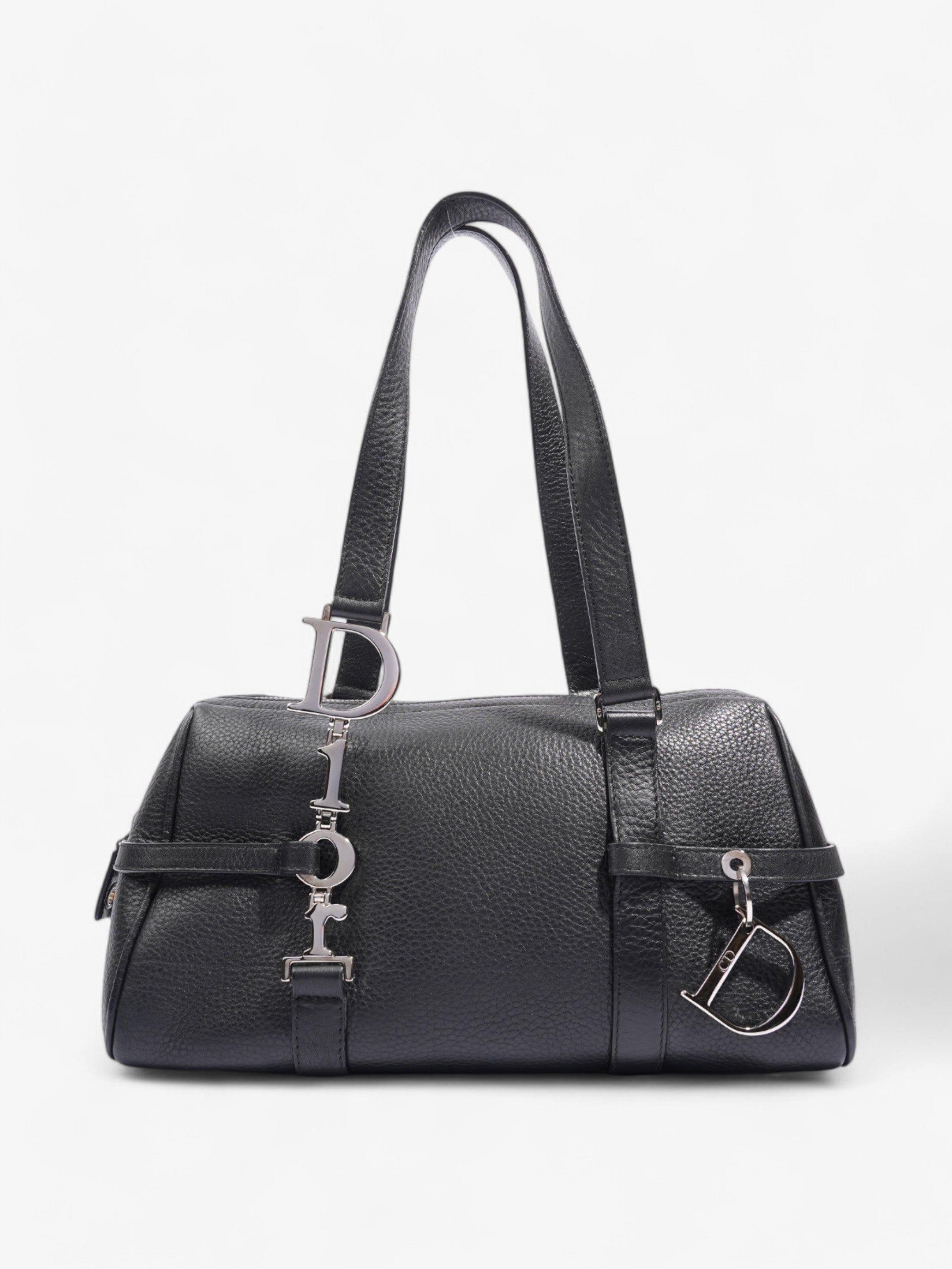 Christian Dior Logo Charms Boston Black Calfskin Leather