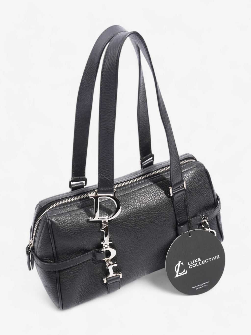 Christian Dior Logo Charms Boston Black Calfskin Leather