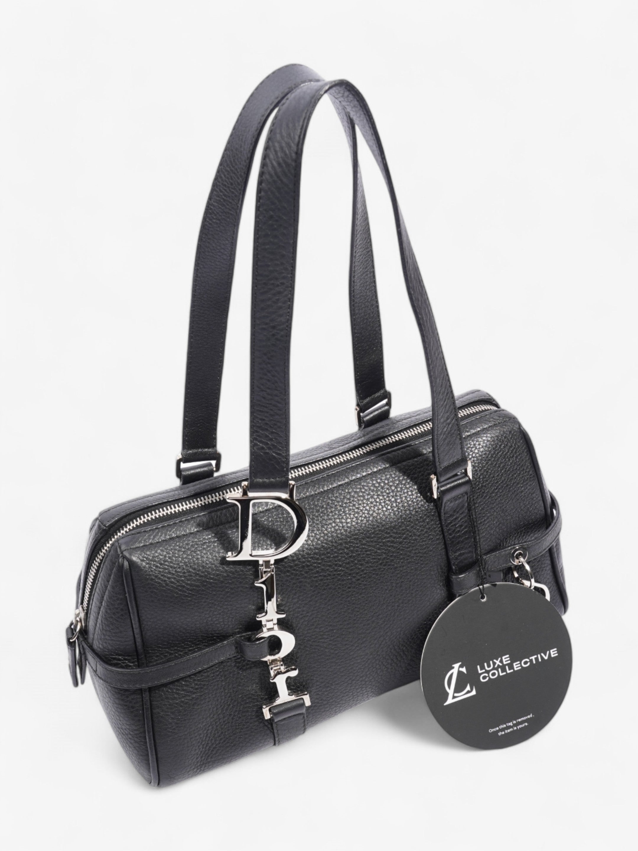 Christian Dior Logo Charms Boston Black Calfskin Leather