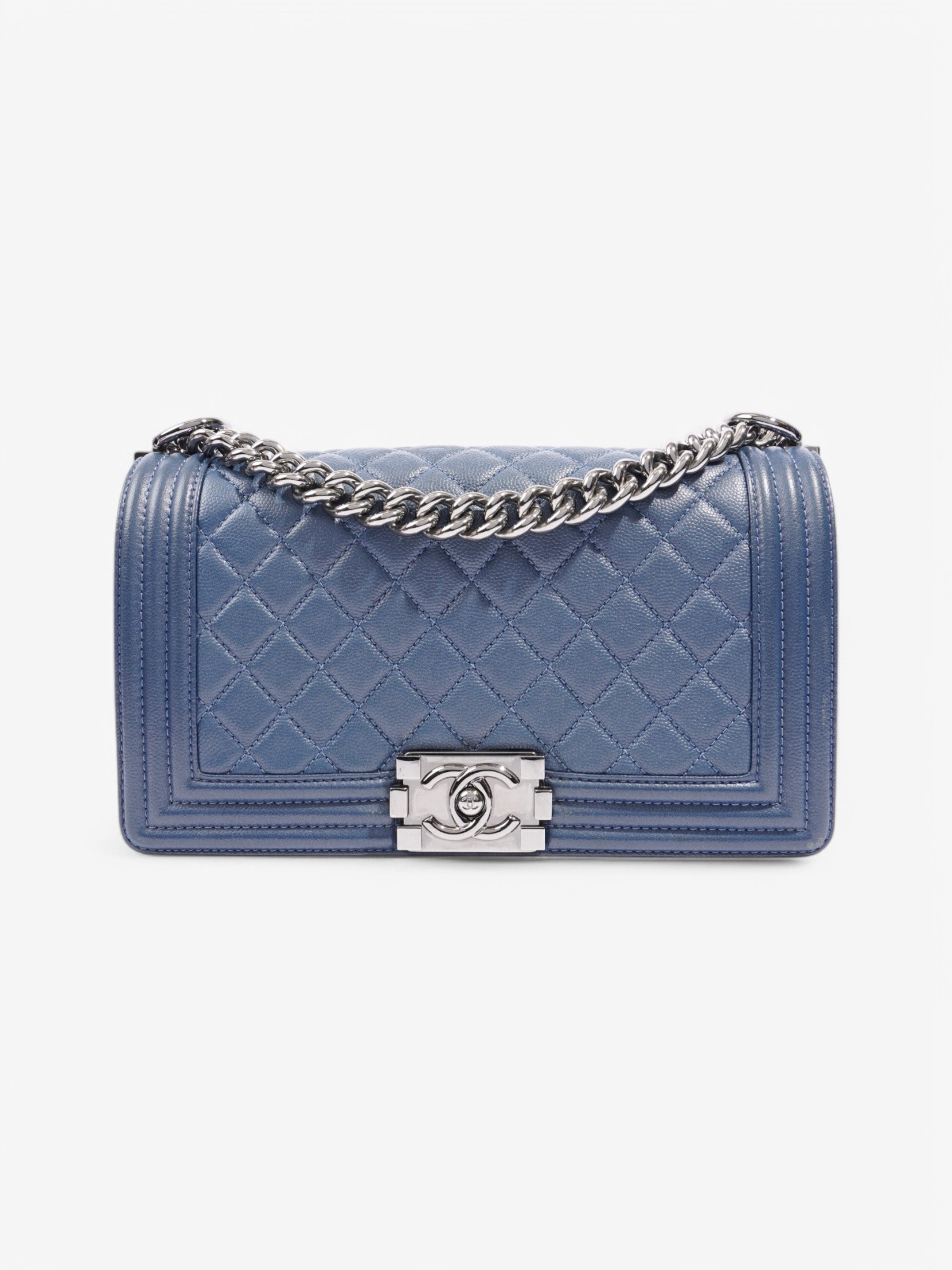 Chanel Boy Bag Blue Calfskin Leather Medium