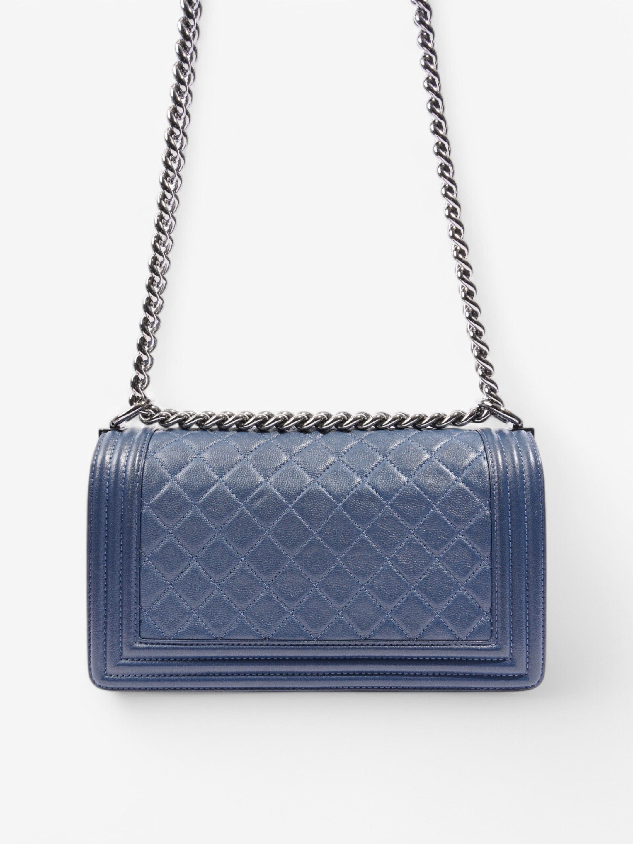 Chanel Boy Bag Blue Calfskin Leather Medium