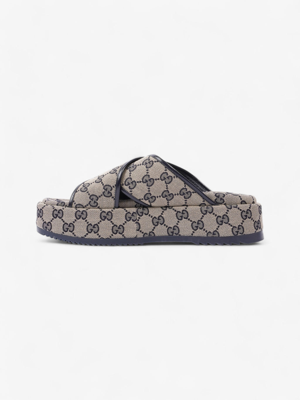 Gucci GG Platform Slide Beige Blue Canvas EU 41 UK 8