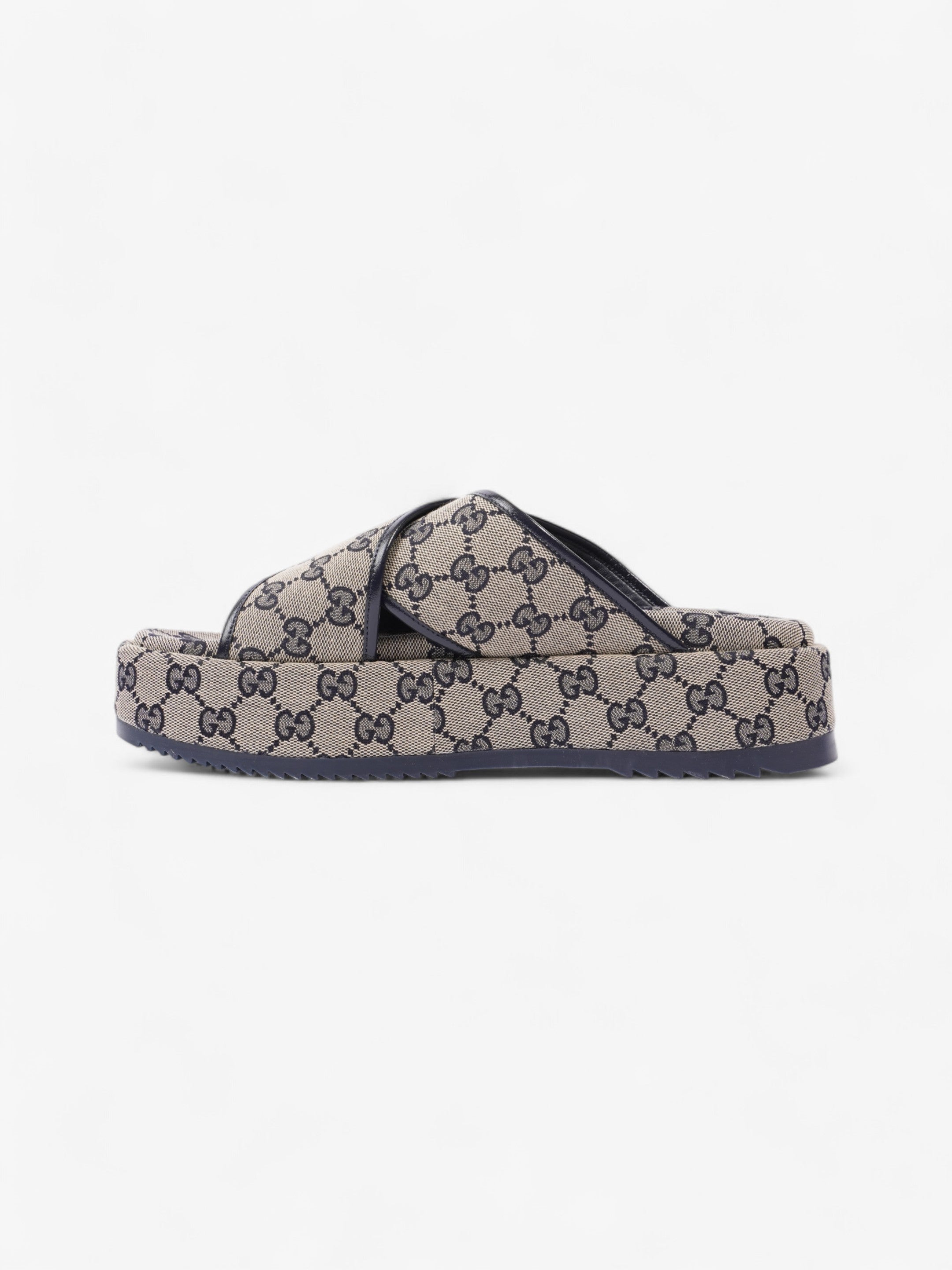 Gucci GG Platform Slide Beige Blue Canvas EU 41 UK 8