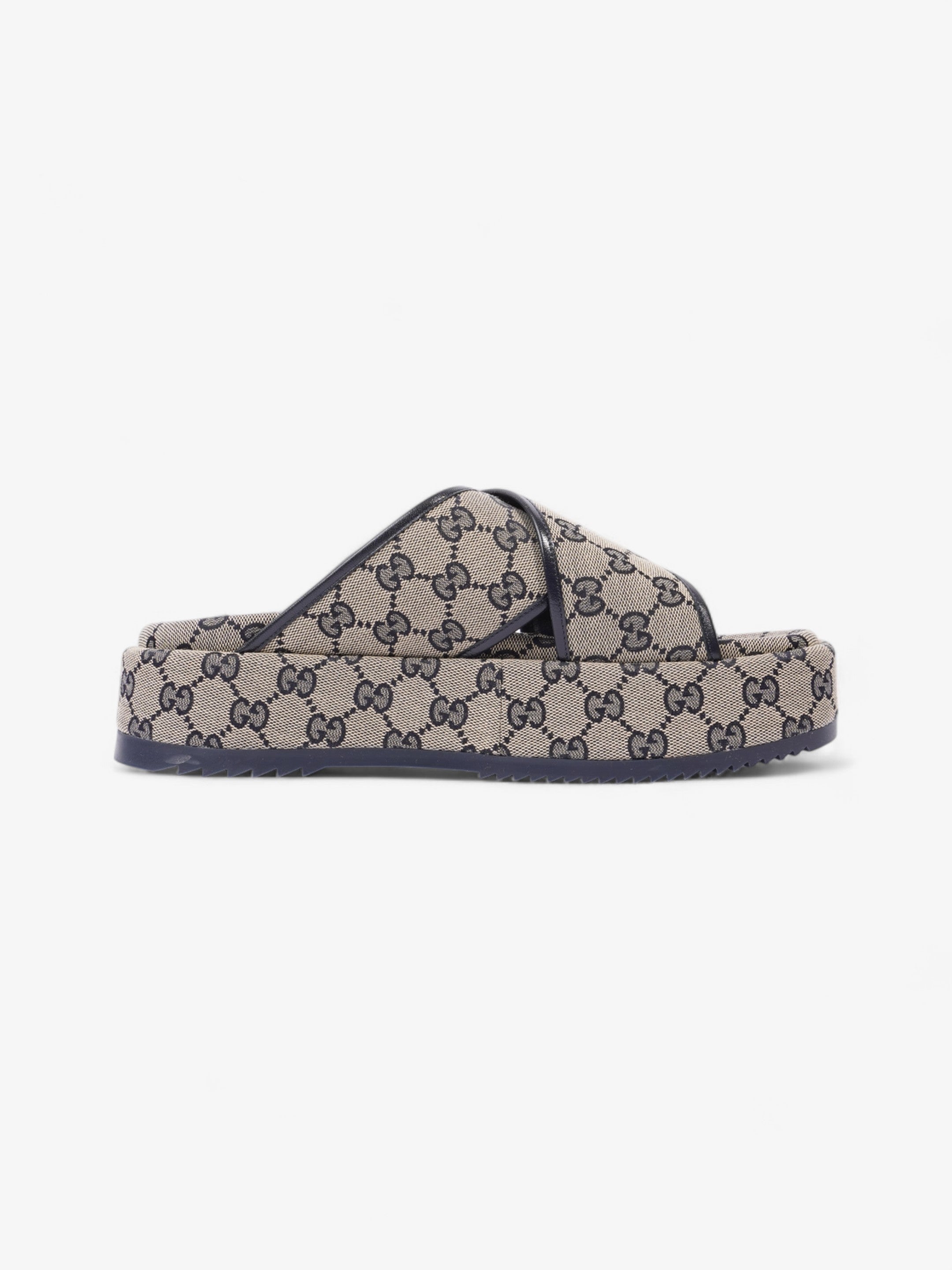 Gucci GG Platform Slide Beige Blue Canvas EU 41 UK 8