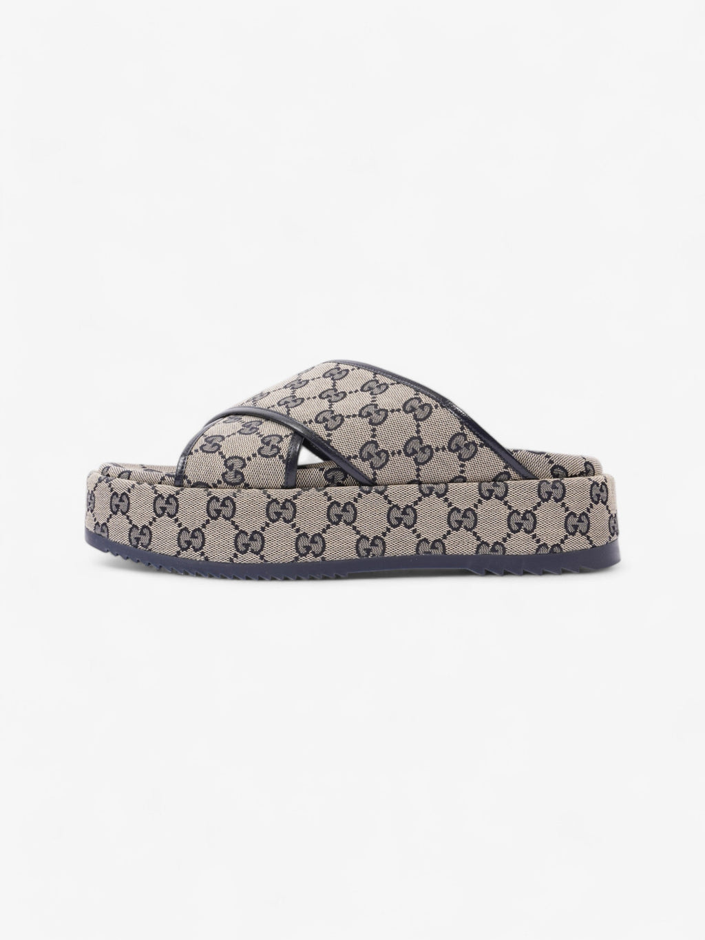Gucci GG Platform Slide Beige Blue Canvas EU 41 UK 8