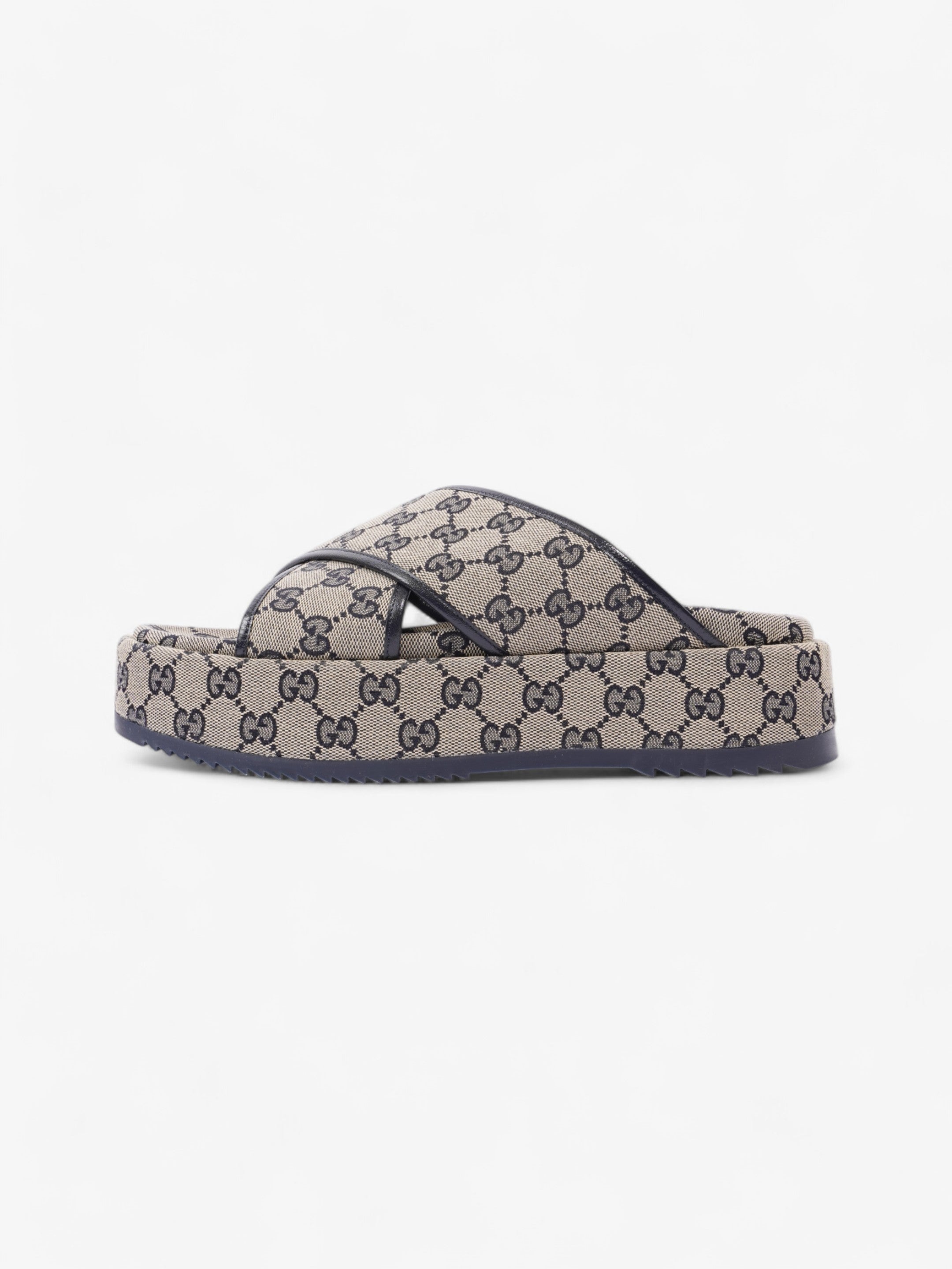 Gucci GG Platform Slide Beige Blue Canvas EU 41 UK 8