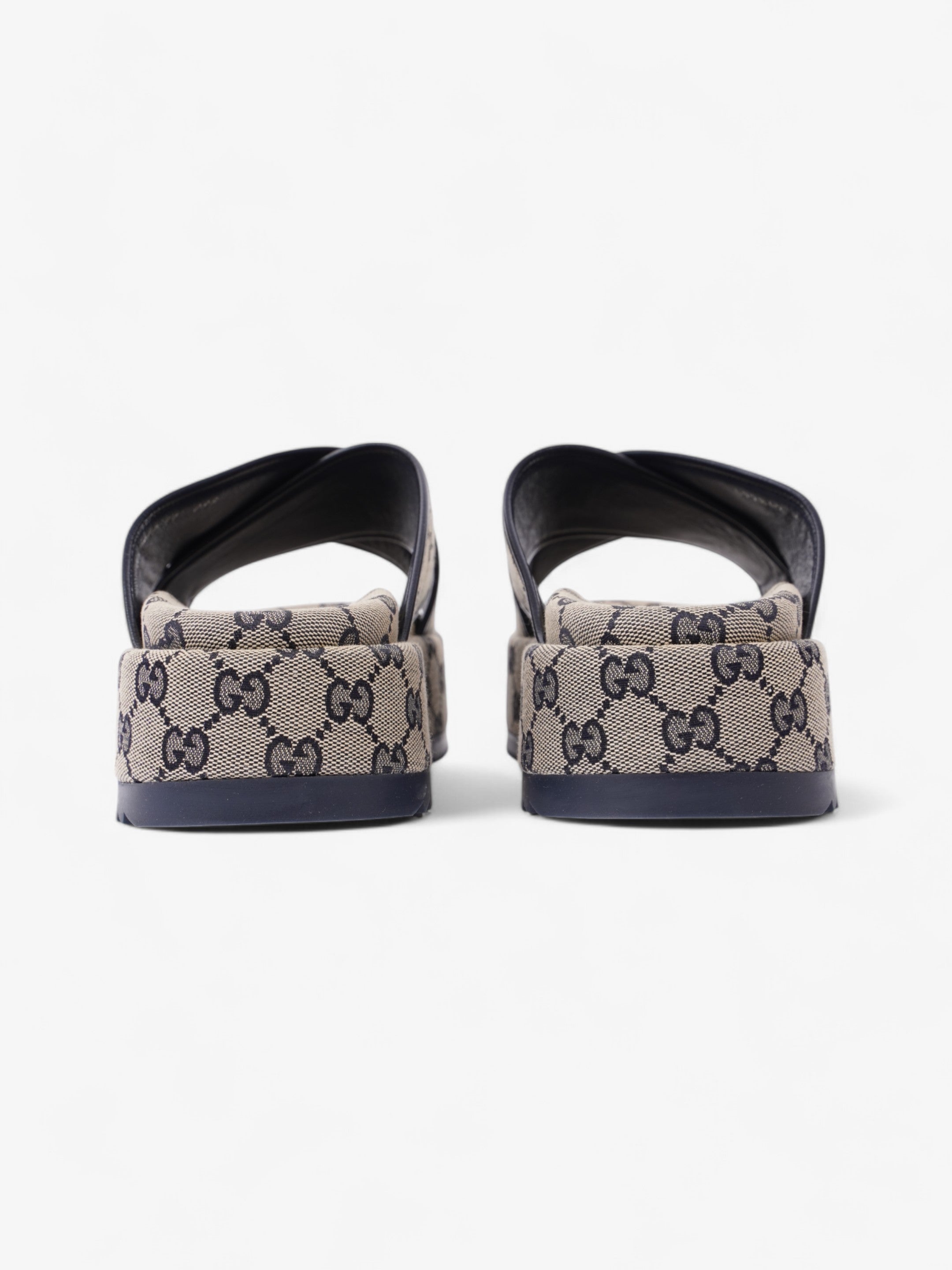 Gucci GG Platform Slide Beige Blue Canvas EU 41 UK 8