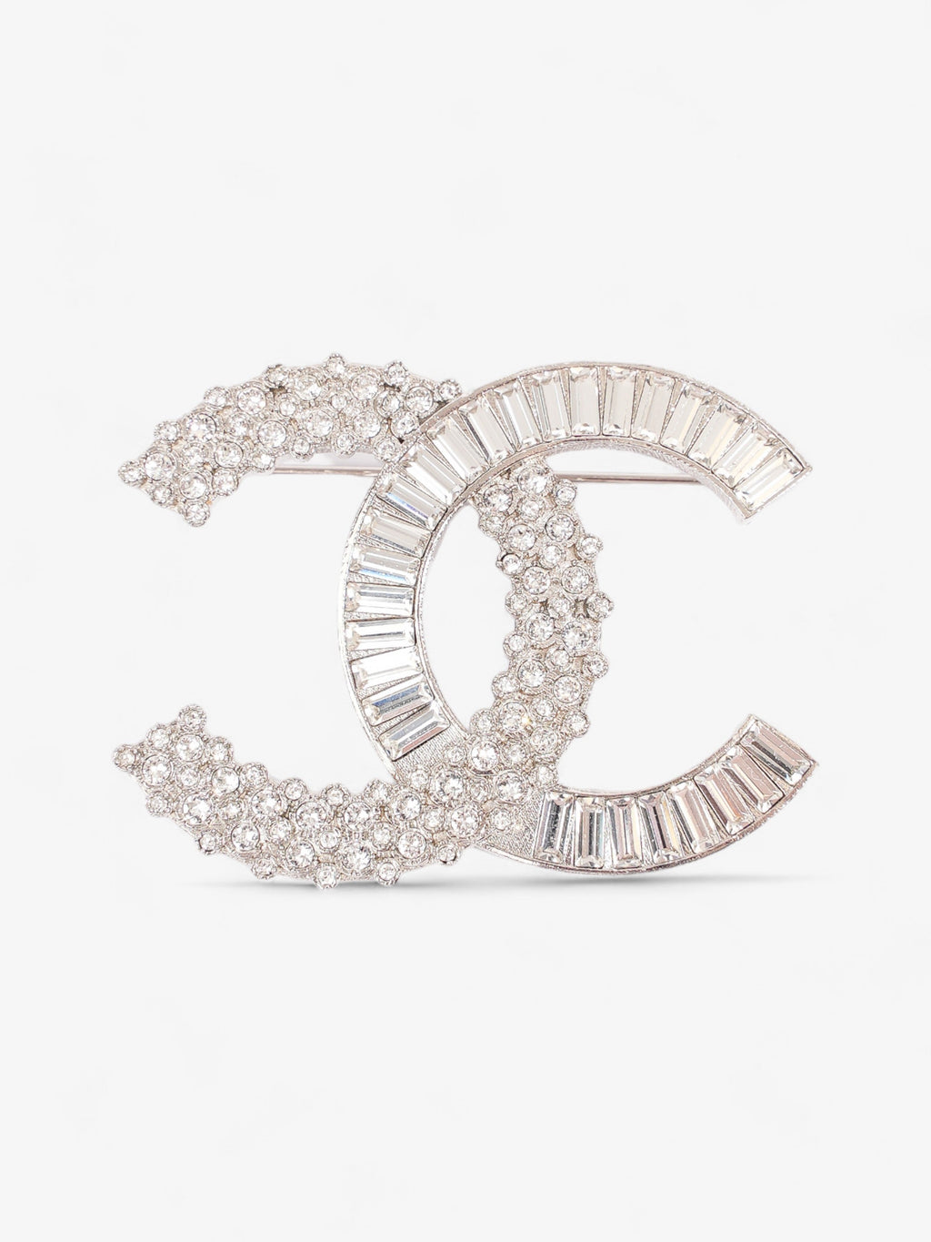 Chanel CC Brooch Silver Crystal