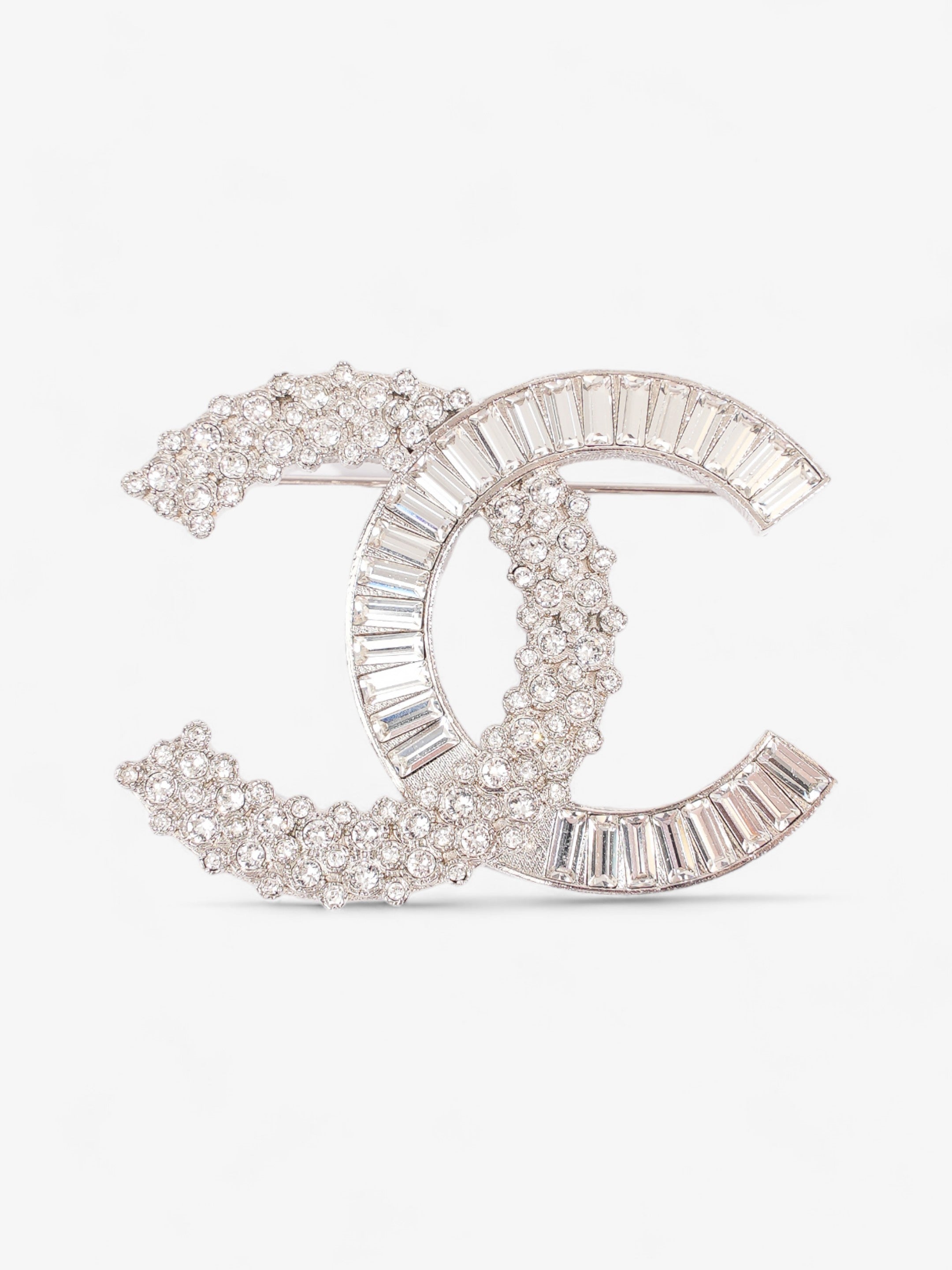 Chanel CC Brooch Silver Crystal
