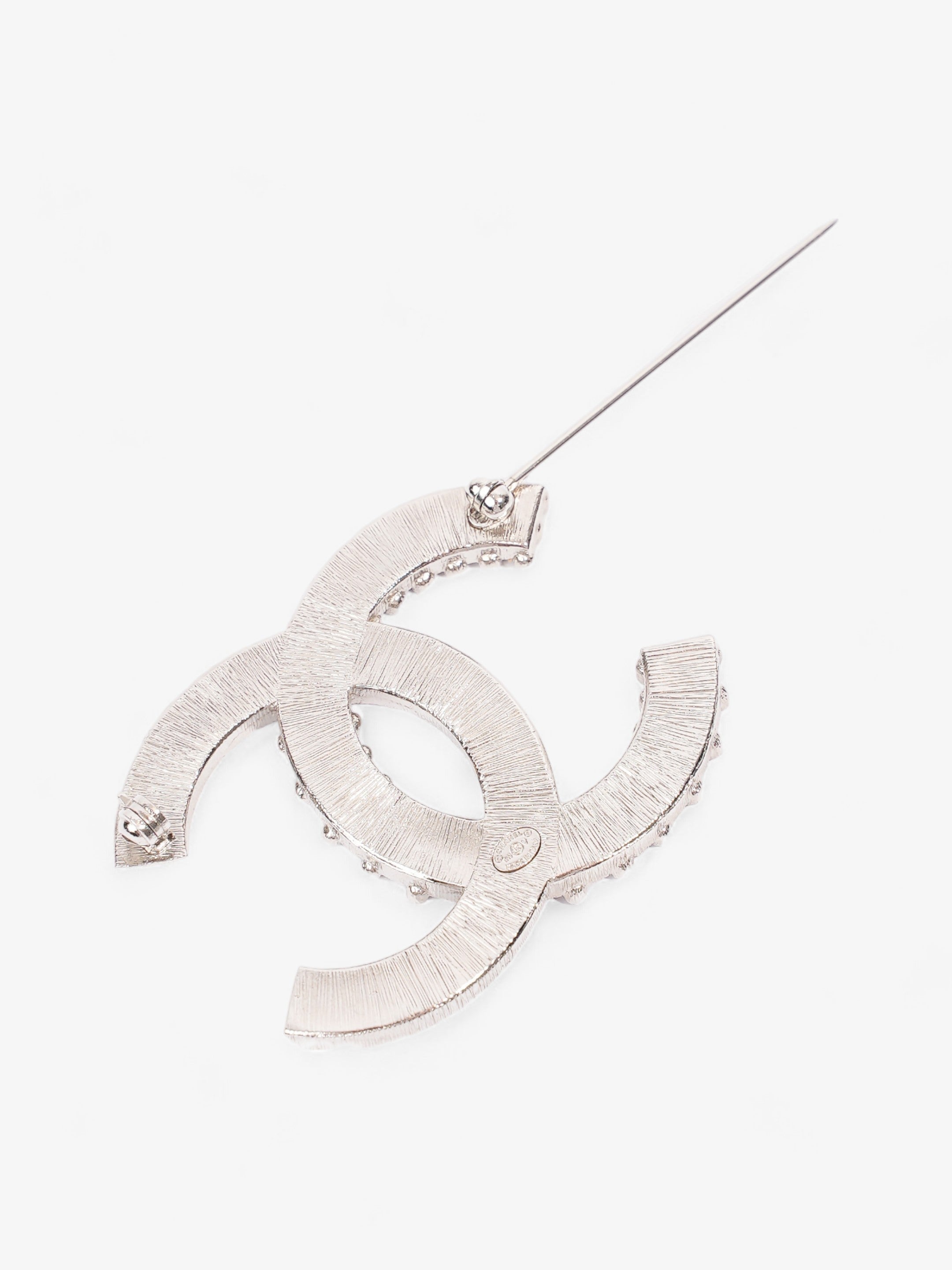 Chanel CC Brooch Silver Crystal