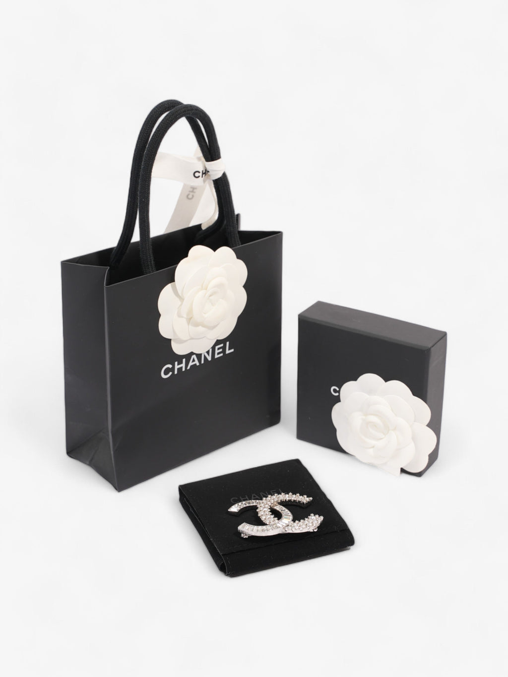 Chanel CC Brooch Silver Crystal