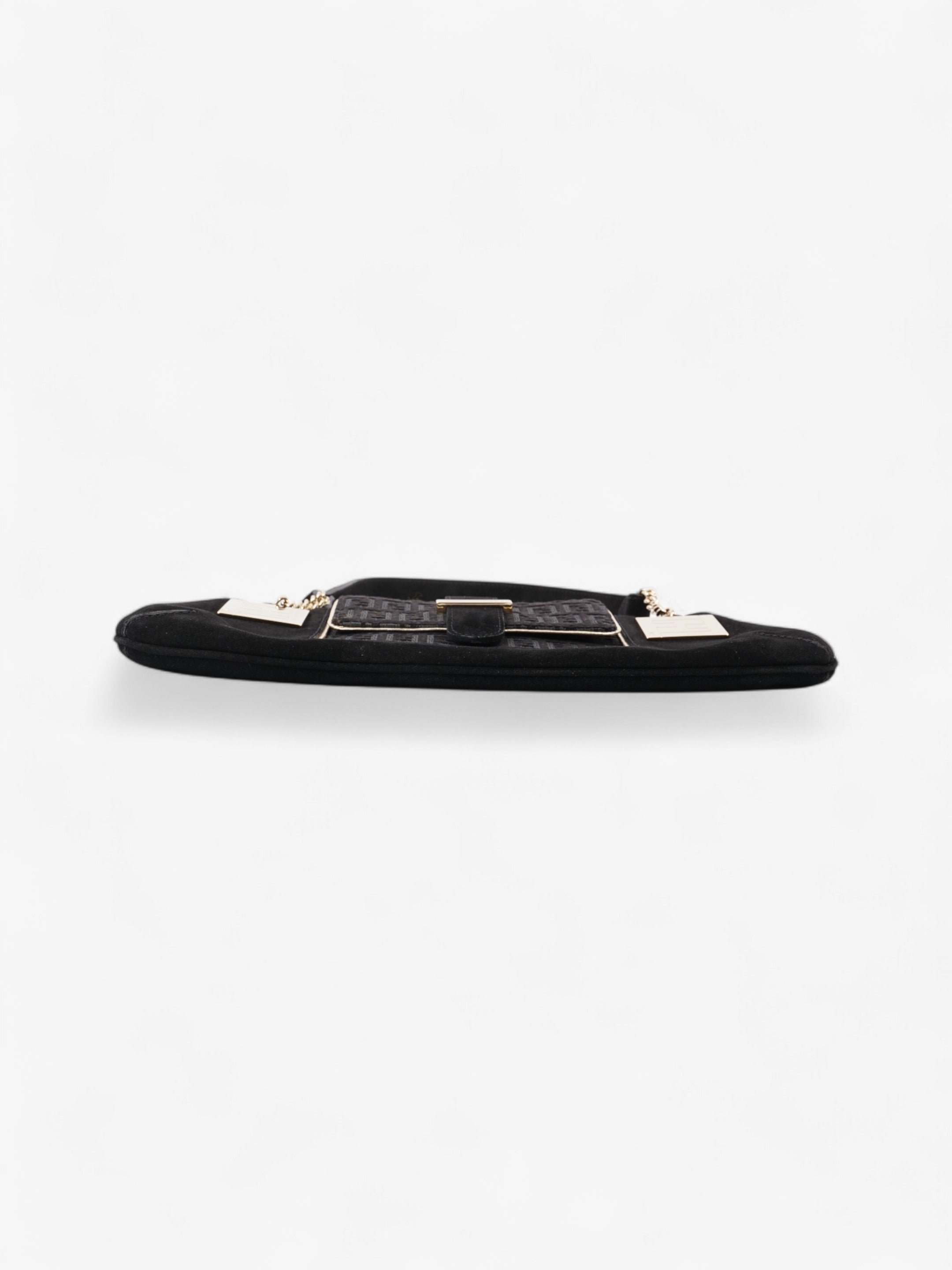 Fendi Zucchino Shoulder Bag Black / Light Gold Suede