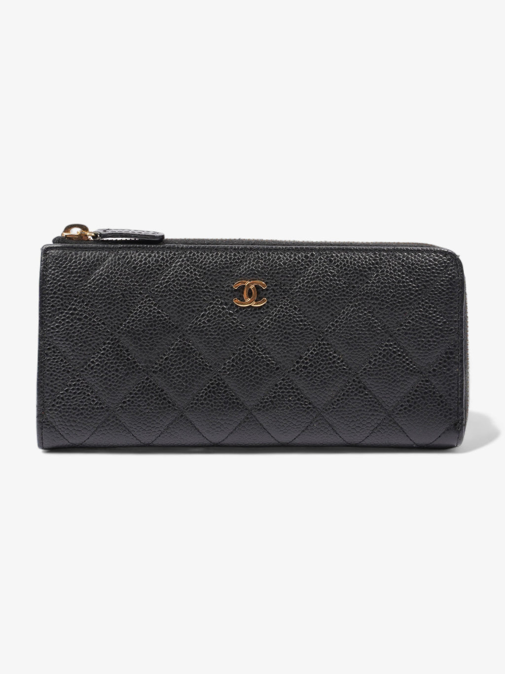 Chanel Half Zip Long Wallet Black Matelasse Leather