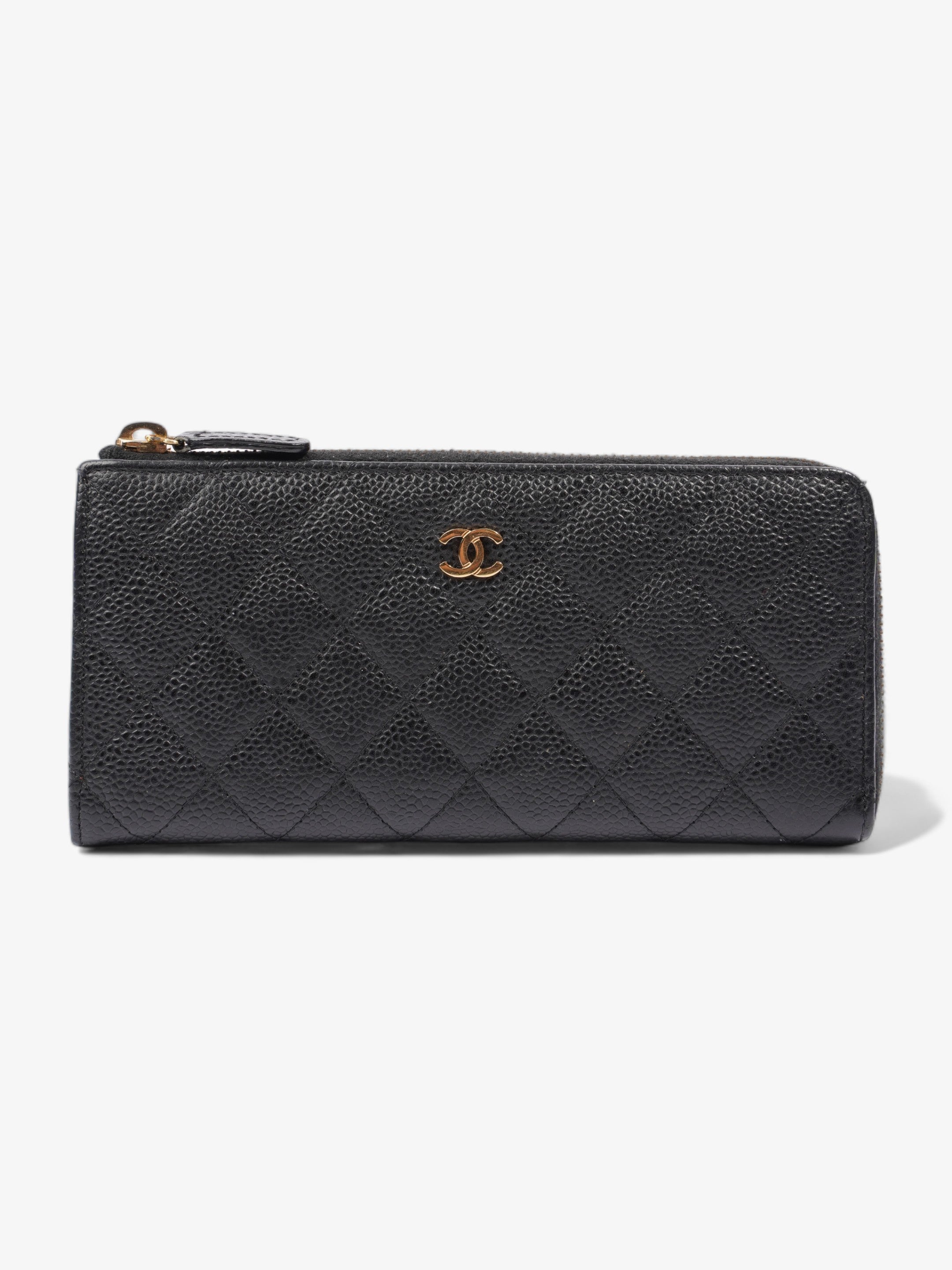 Chanel Half Zip Long Wallet Black Matelasse Leather