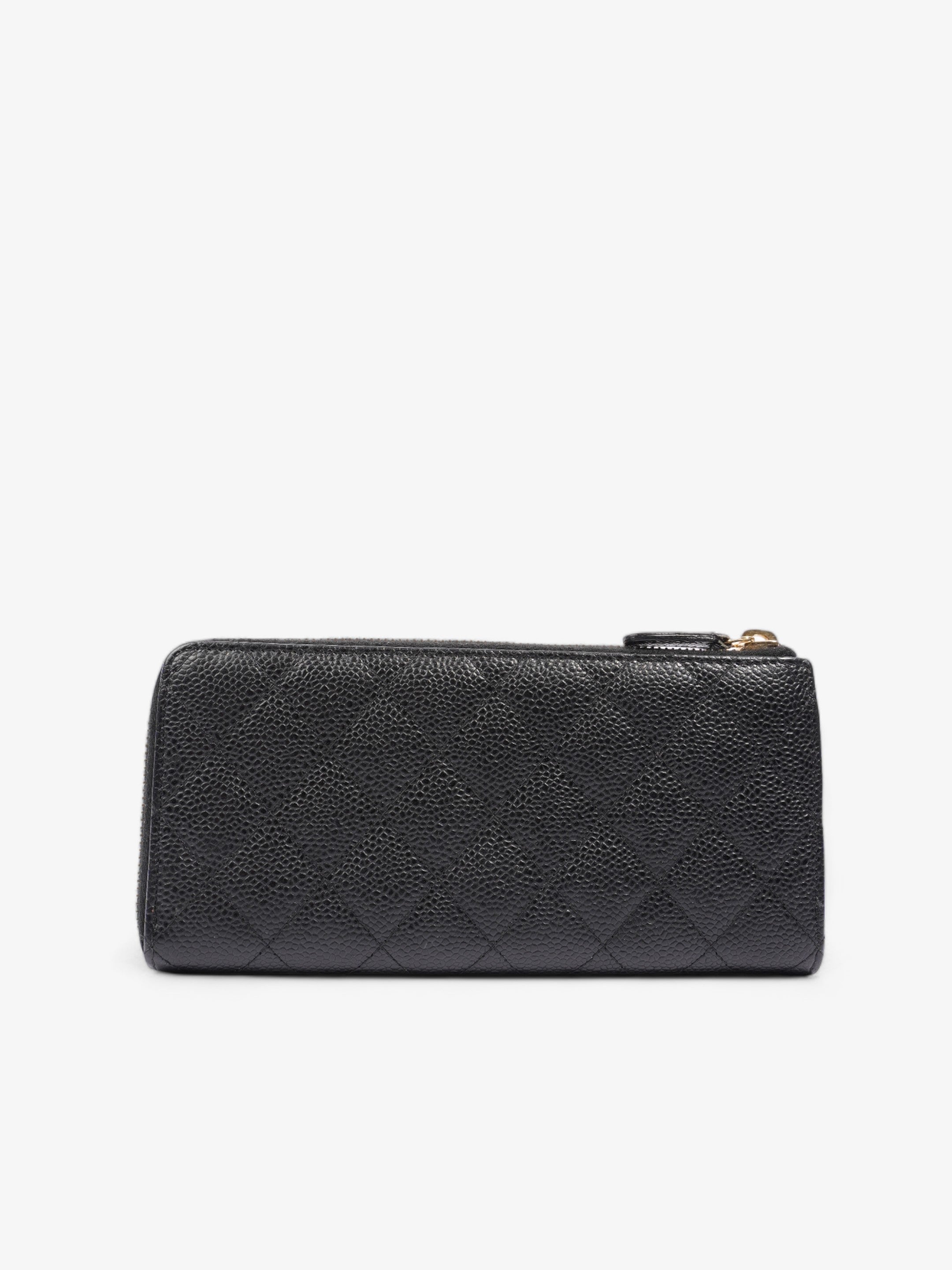 Chanel Half Zip Long Wallet Black Matelasse Leather