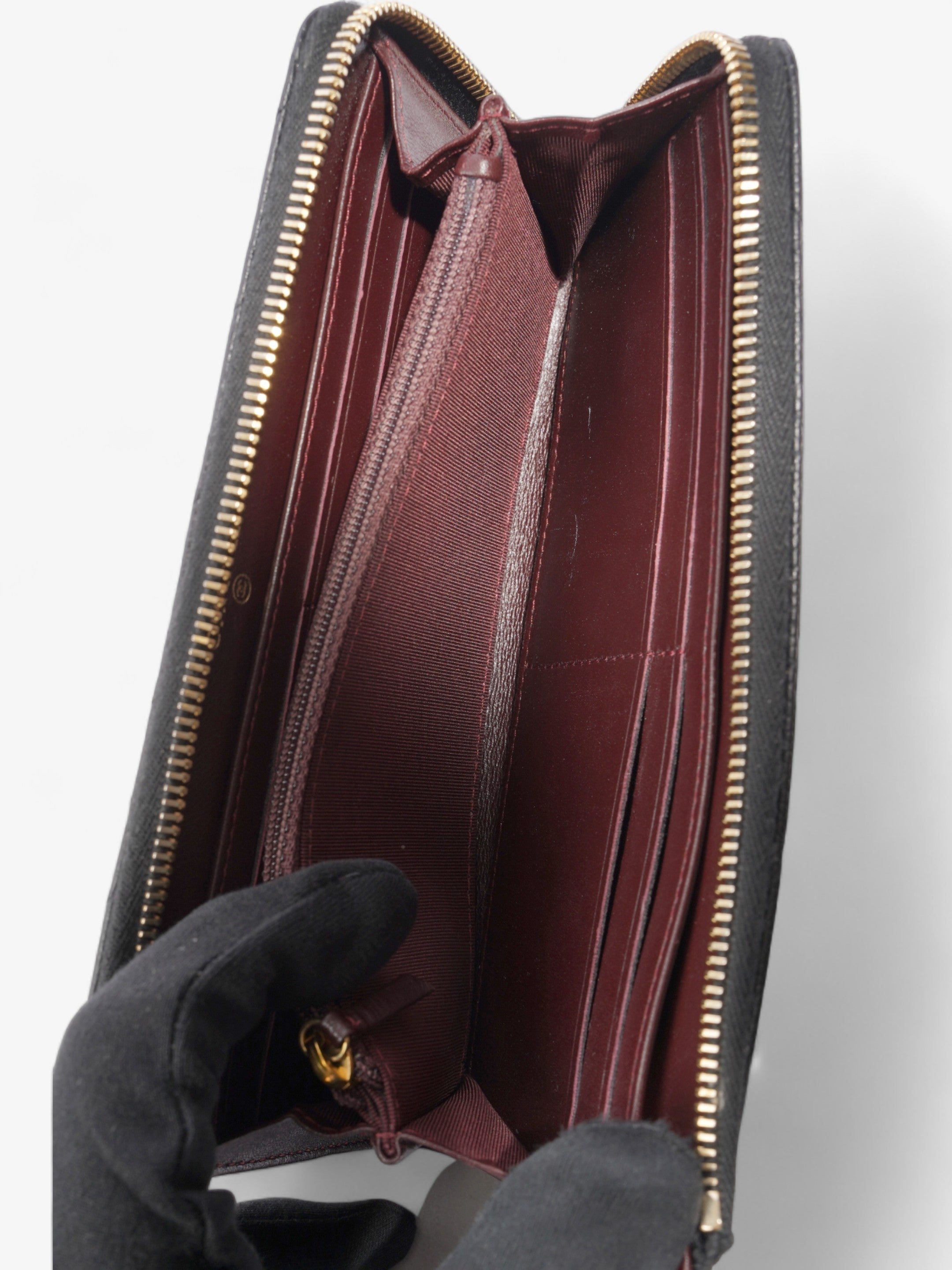 Chanel Half Zip Long Wallet Black Matelasse Leather