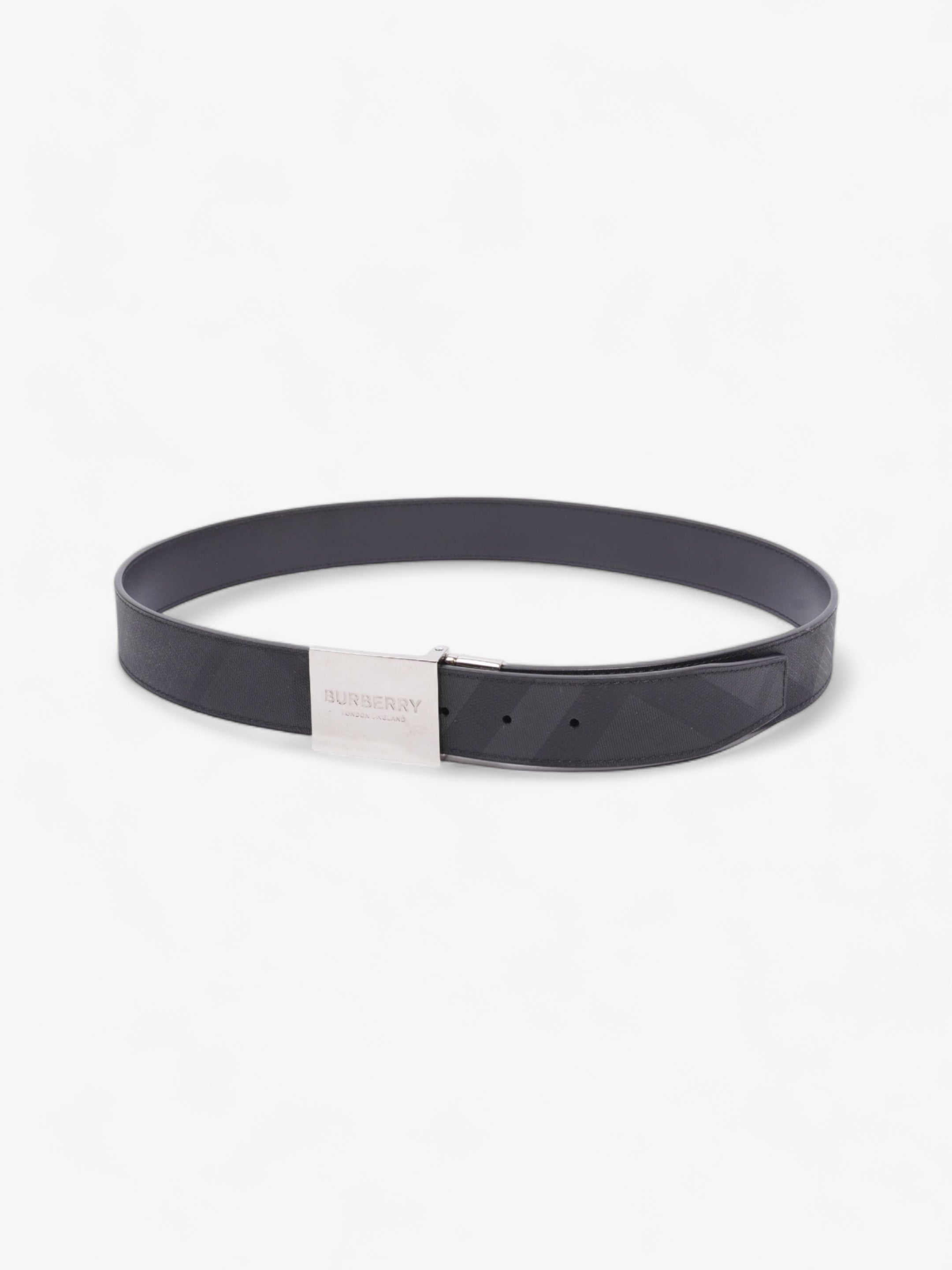Burberry Plaque Buckle Belt Black / Dark Charcoal Leather 95cm 38"